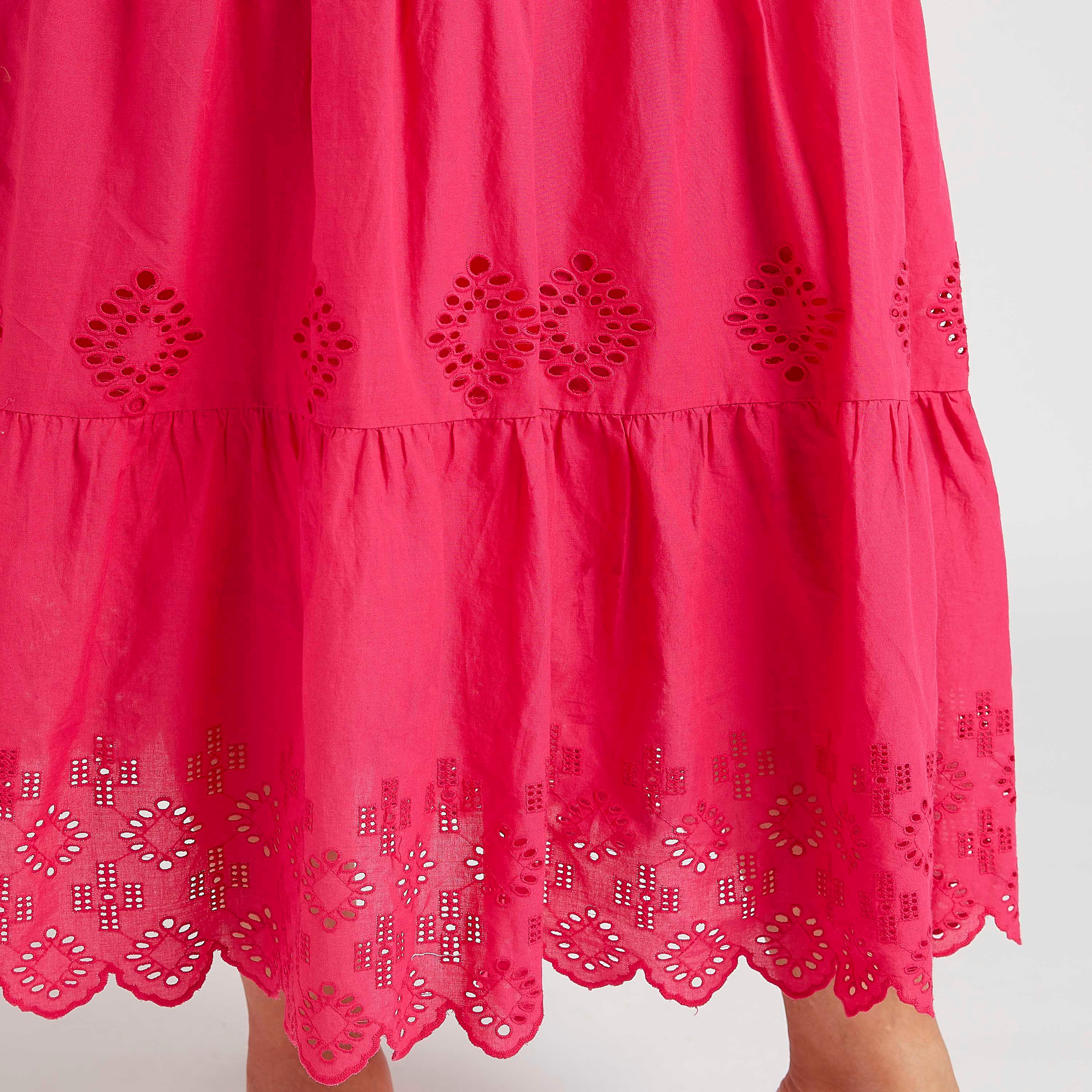 فستان طويل إيه لاين مطرز بياقة رباط وأكمام قصيرة-women-clothing-dresses-image-5