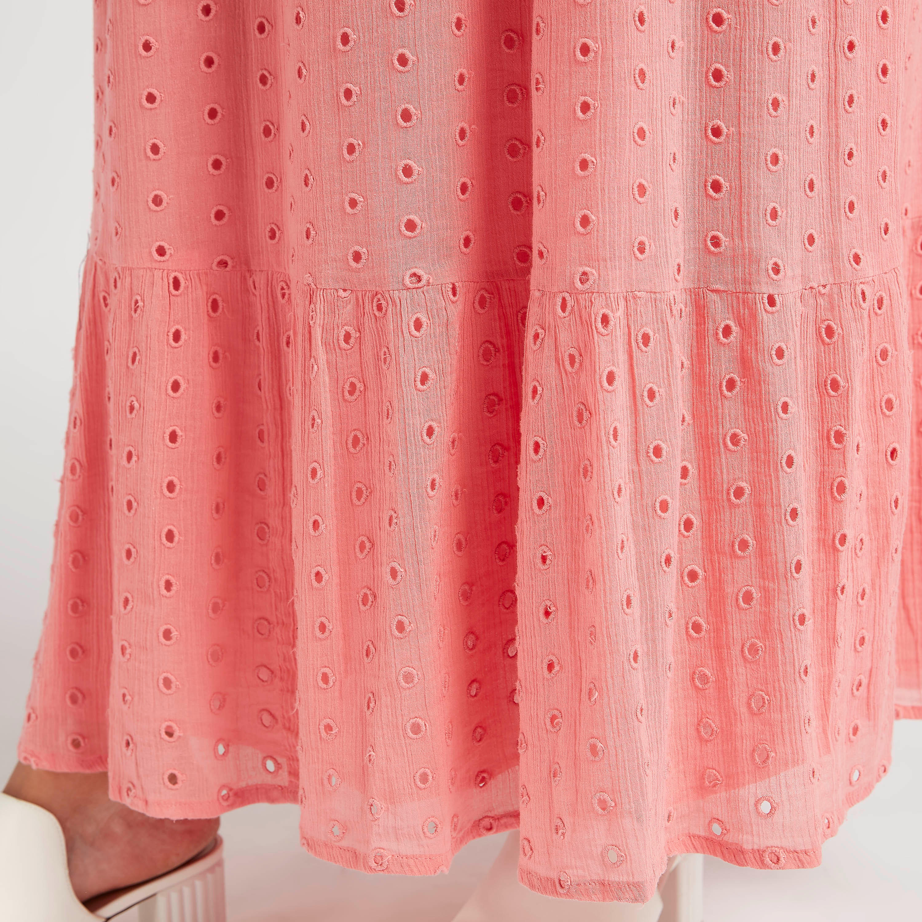فستان طويل إيه لاين مطرز بياقة مربعة وأكمام قصيرة-women-clothing-dresses-image-3