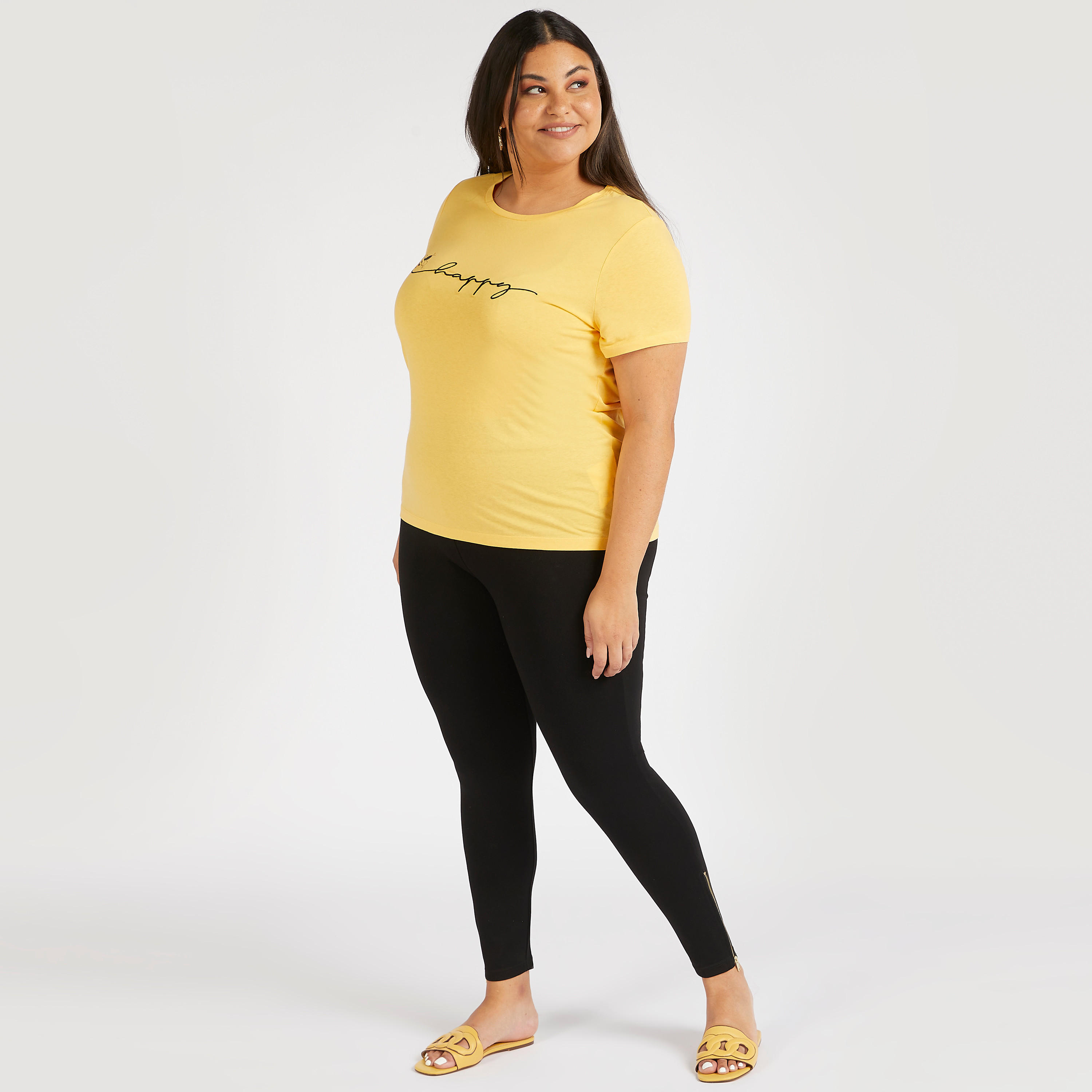 بنطلون ليقنز سادة بخصر متوسط الارتفاع وأطراف بتفاصيل سحّاب-women-clothing-bottoms-leggings-image-2