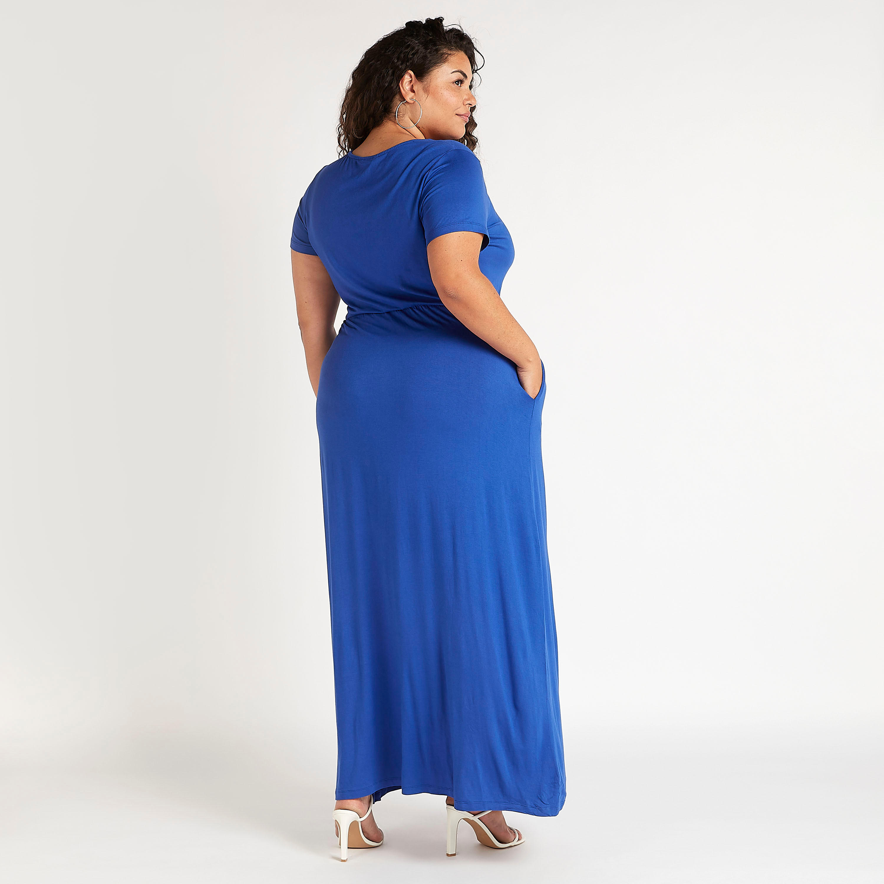 فستان واسع طويل سادة بياقة مستديرة وأكمام قصيرة-women-clothing-dresses-image-4