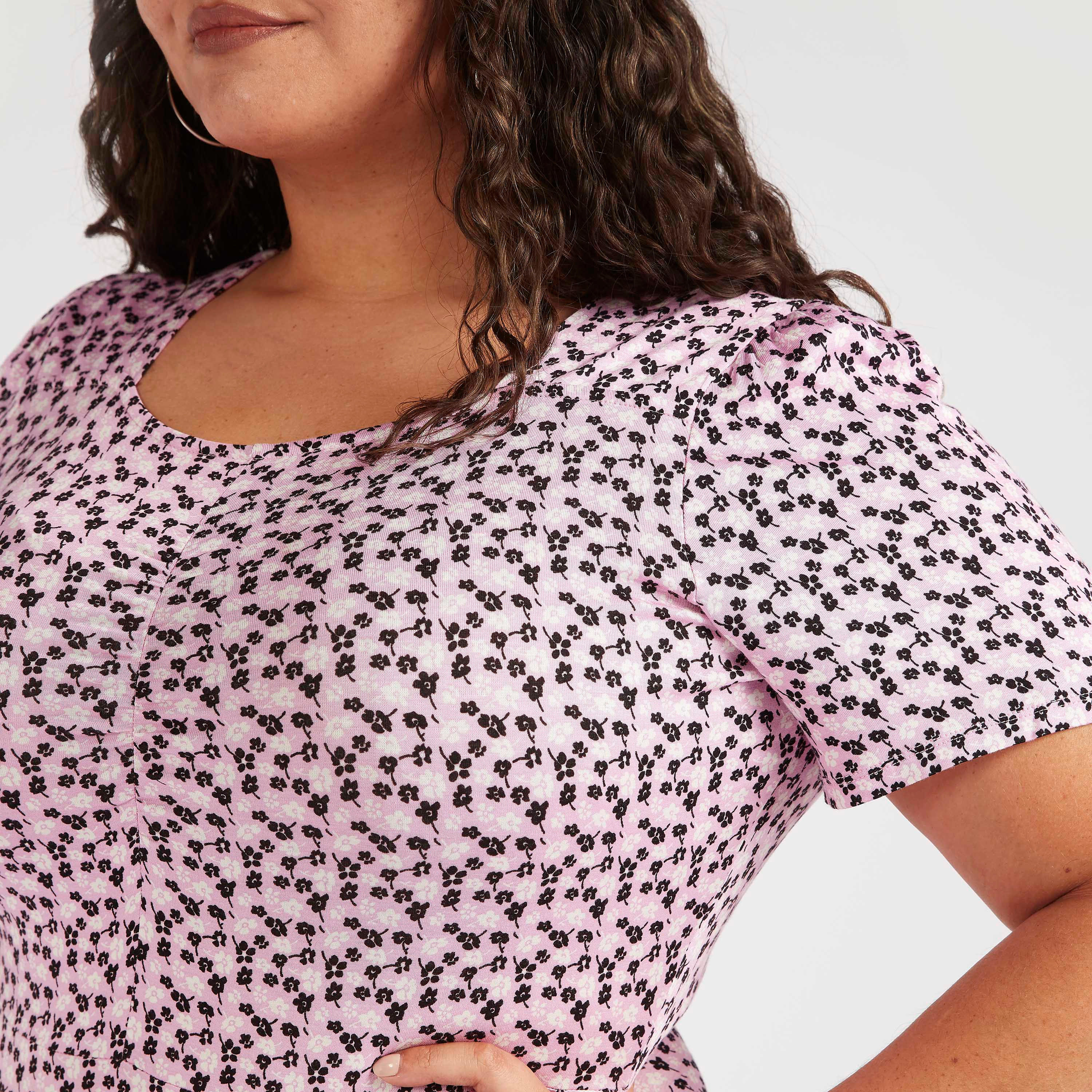 Floral Print Midi Shift Dress with Short Sleeves-women-clothing-dresses-image-3