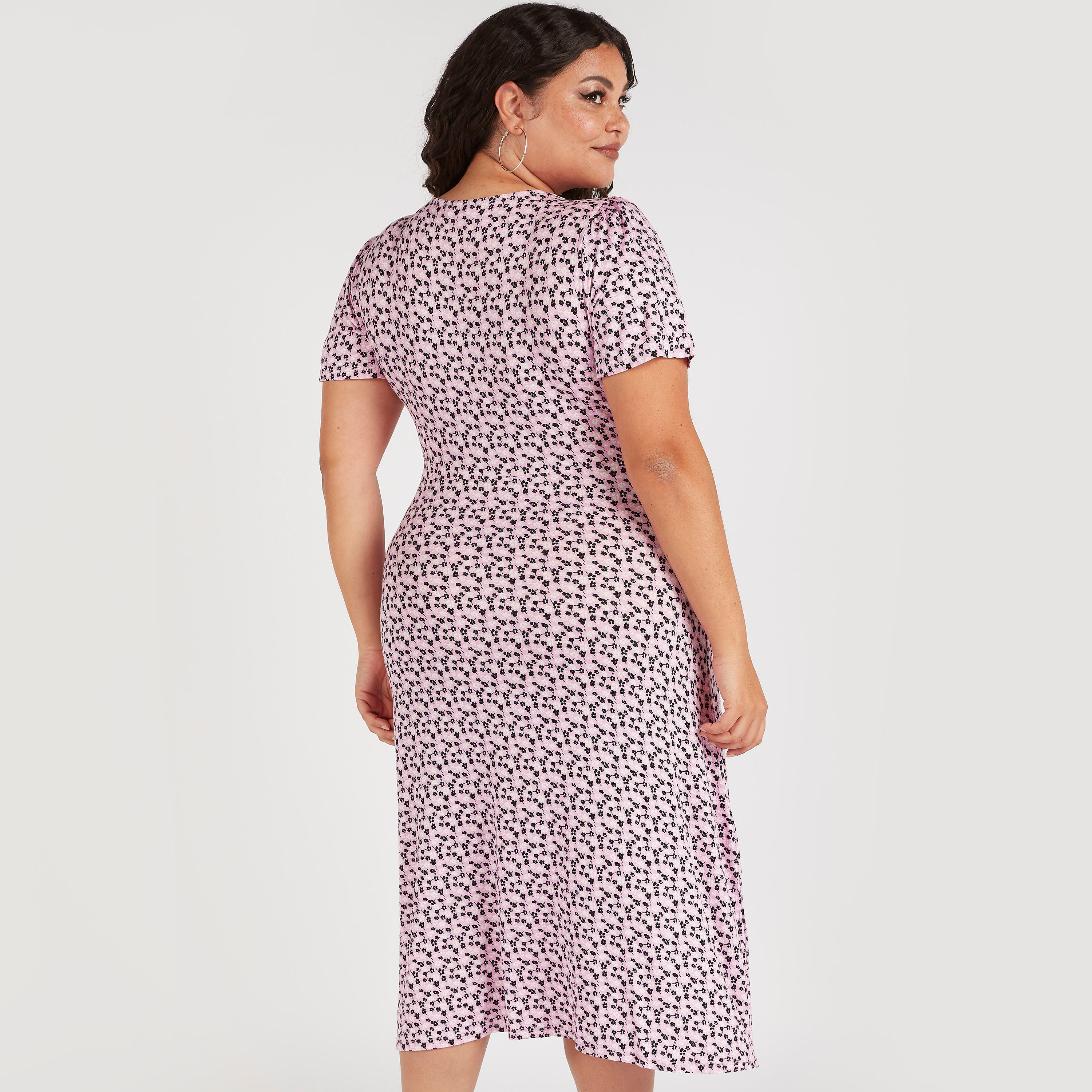 Floral Print Midi Shift Dress with Short Sleeves-women-clothing-dresses-image-4