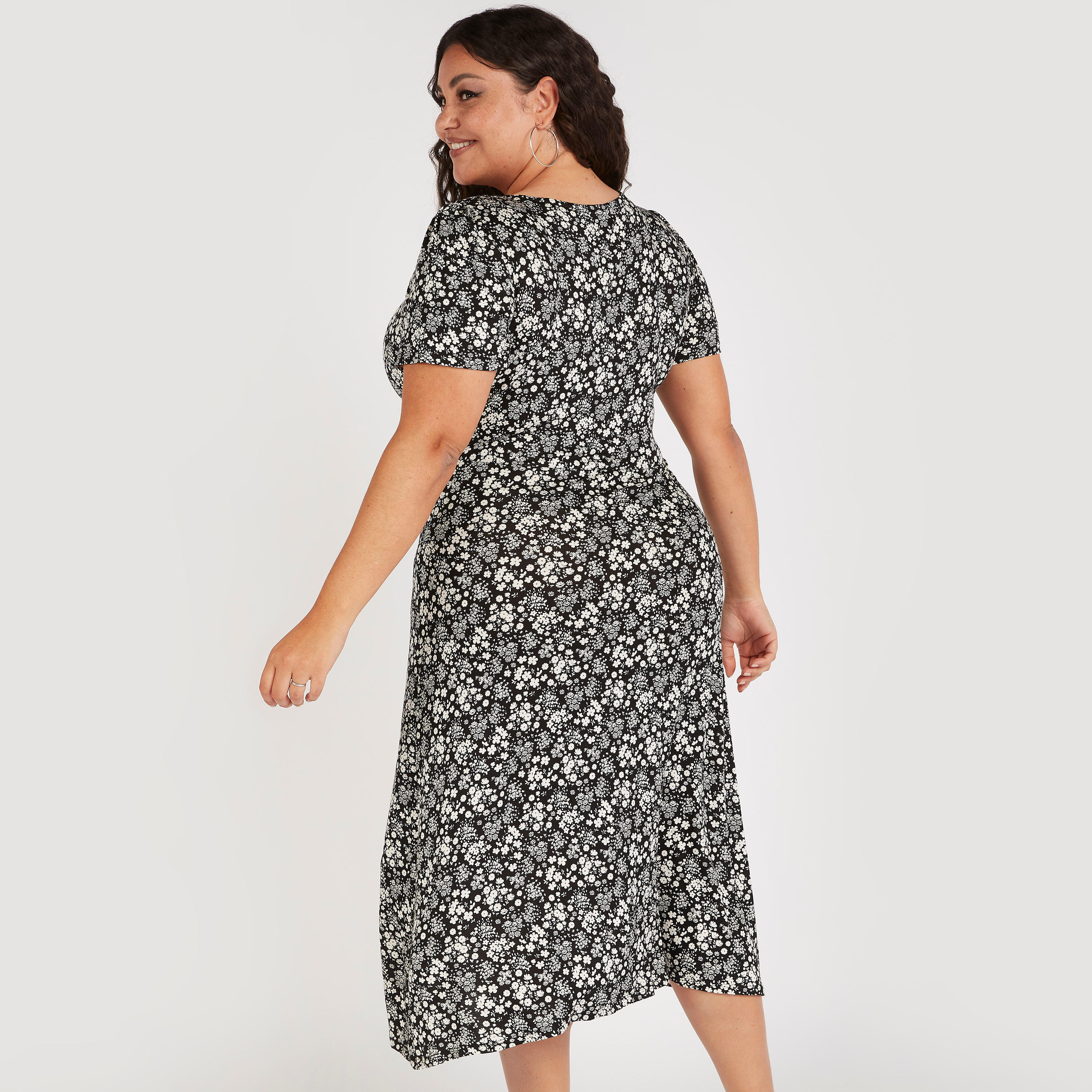 Floral Print Midi Shift Dress with Short Sleeves-women-clothing-dresses-image-4