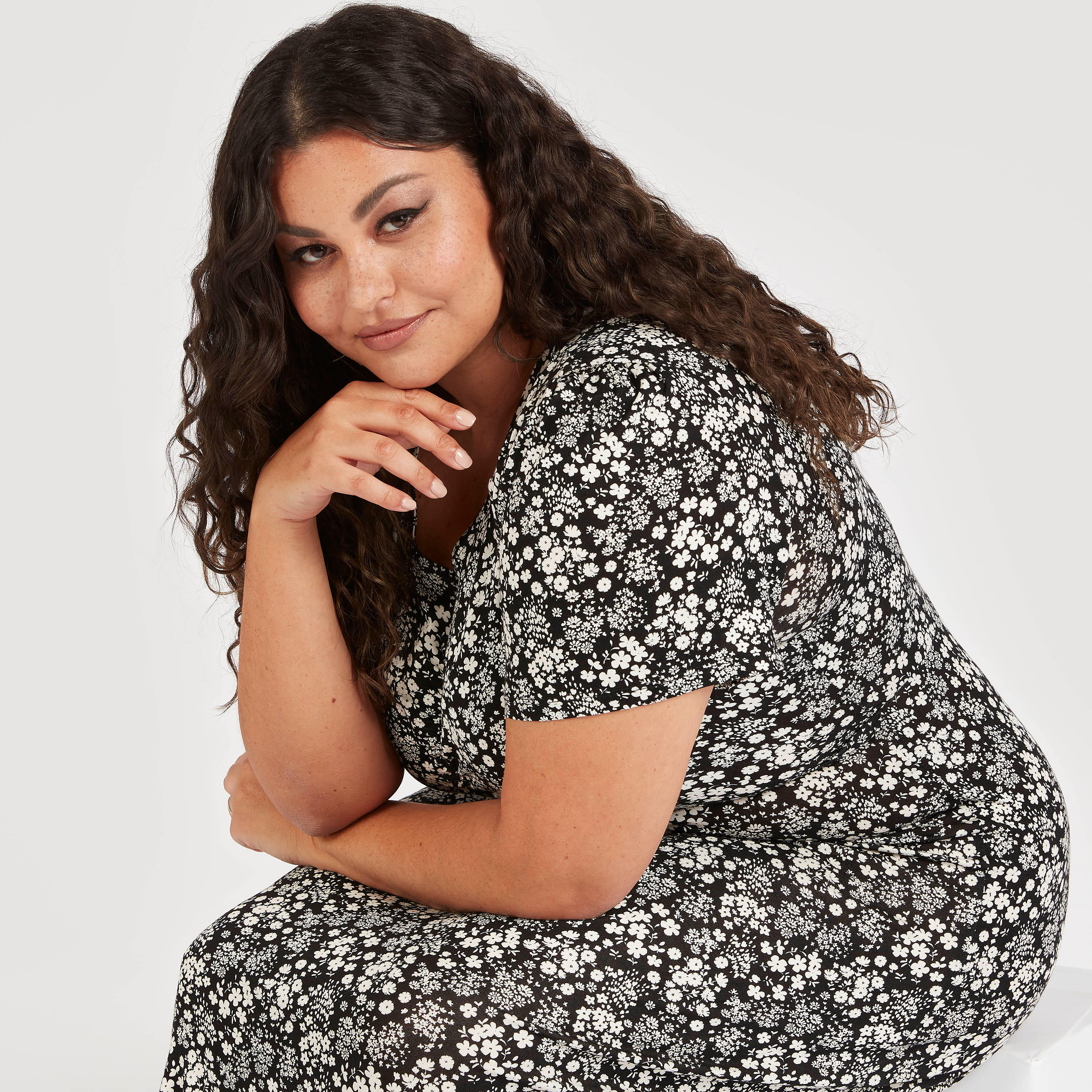 Floral Print Midi Shift Dress with Short Sleeves-women-clothing-dresses-image-5