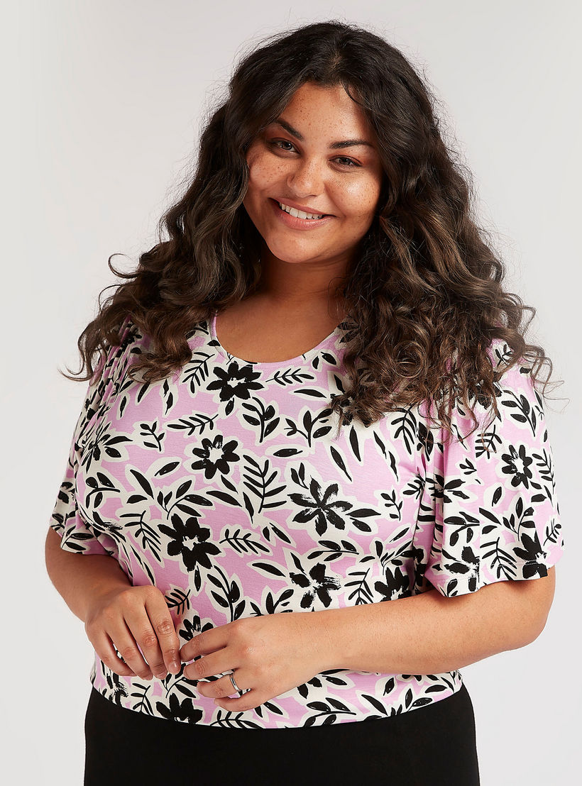 بلوزة بياقة مستديرة وأكمام قصيرة وطبعات أزهار-women-clothing-shirtsandblouses-blouses-image-4