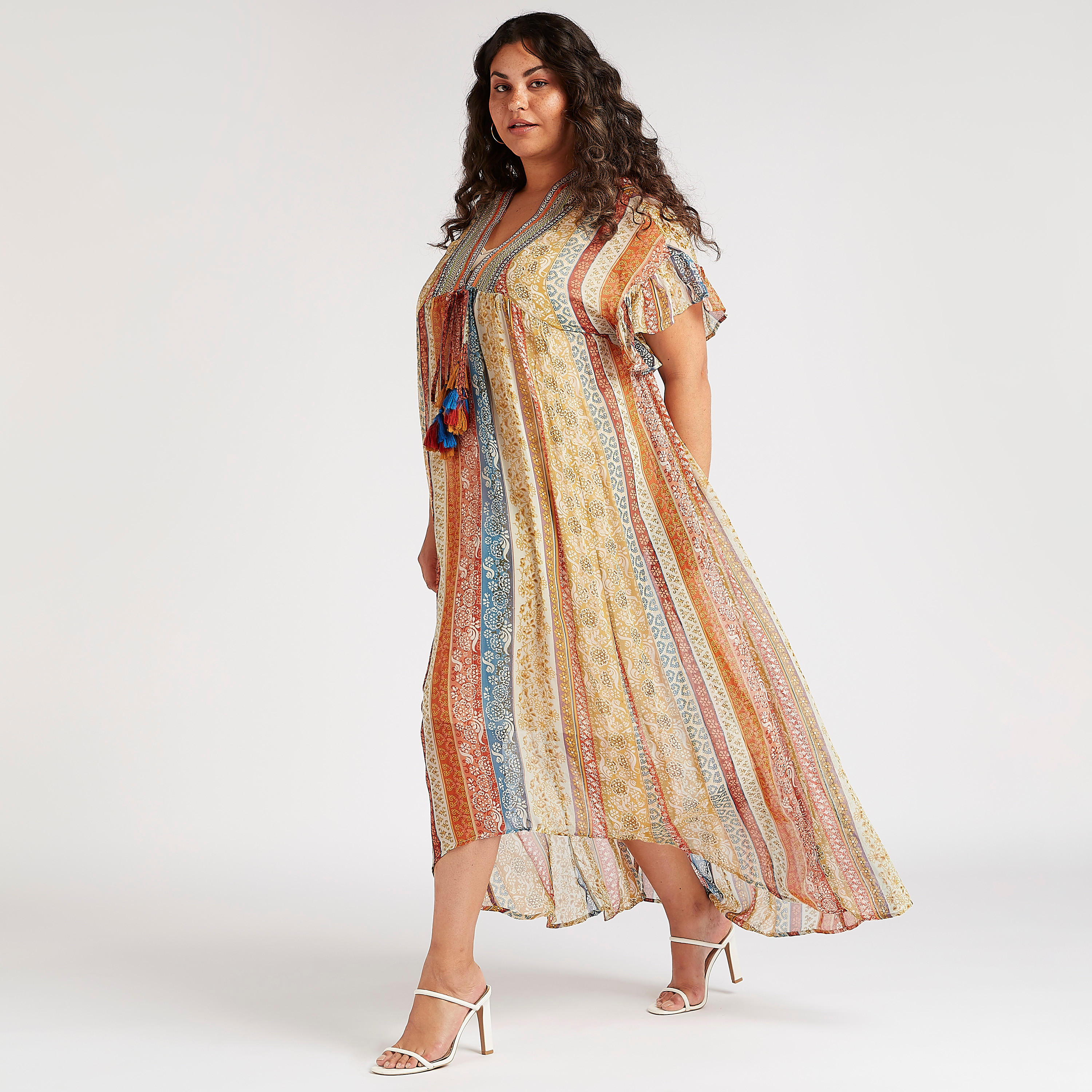 فستان ميدي إيه لاين بأربطة بشرّابات وطبعات-women-clothing-dresses-image-1
