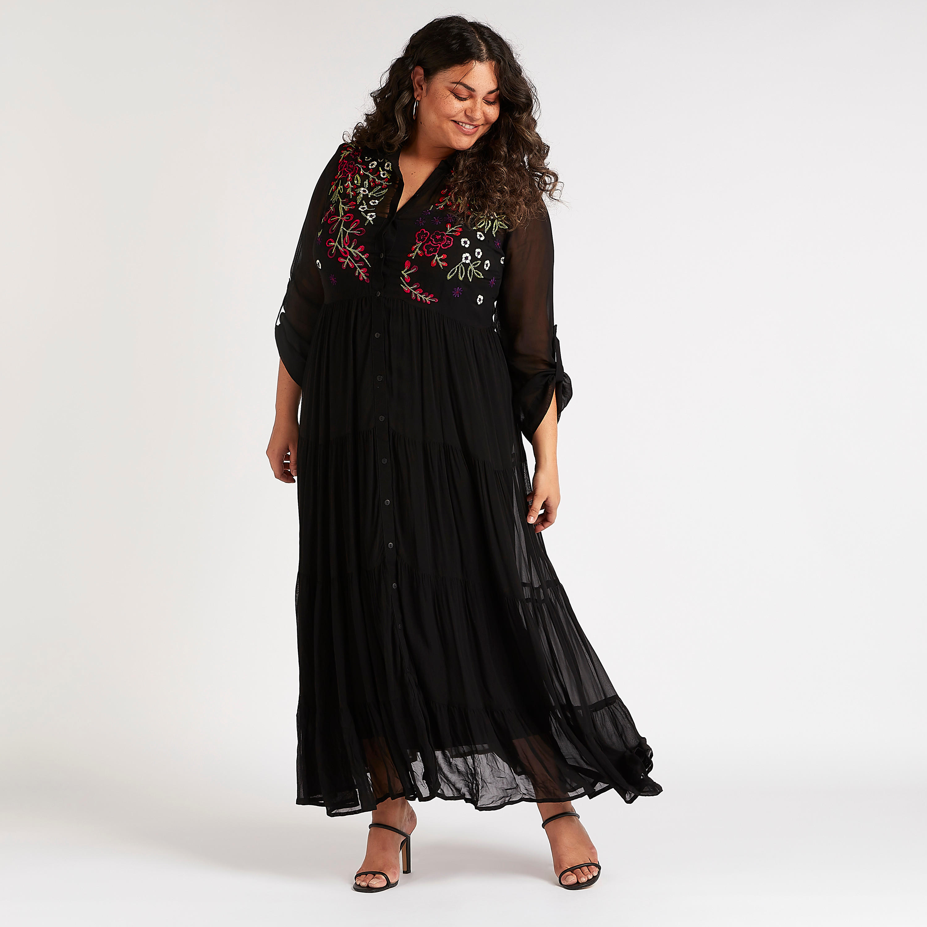 فستان طويل إيه لاين مطرز بأكمام طويلة-women-clothing-dresses-image-1