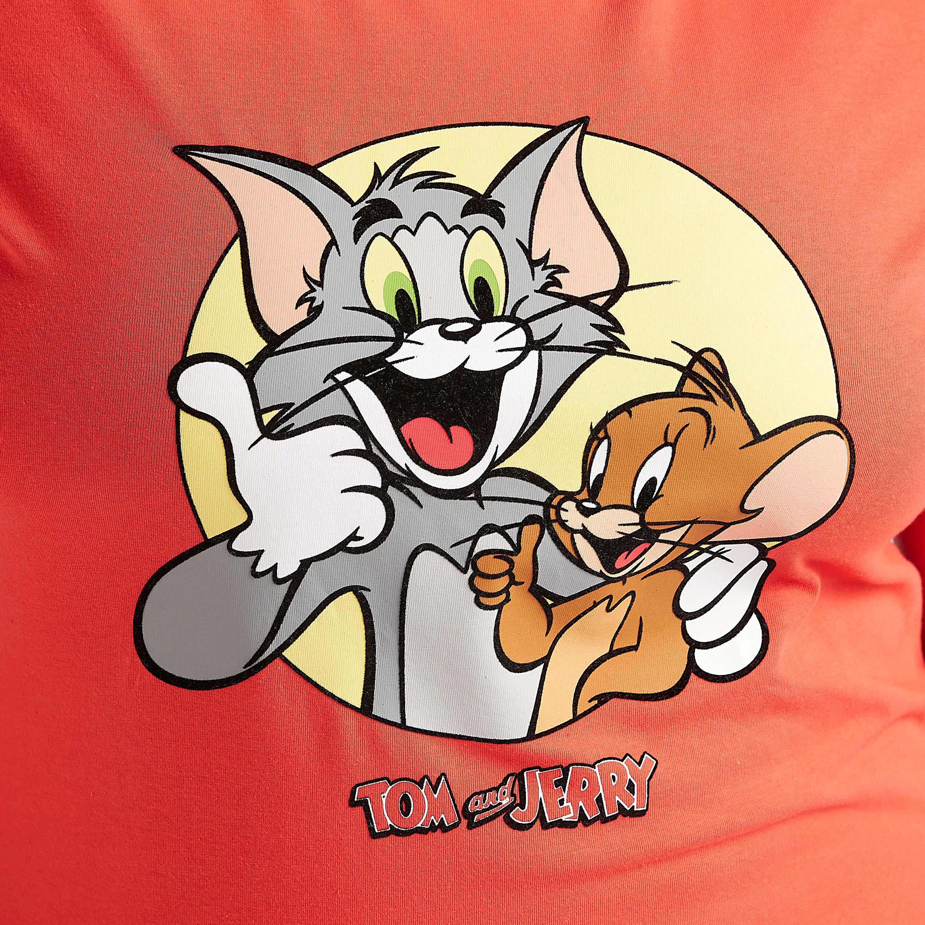 تيشيرت بياقة مستديرة وأكمام قصيرة وطبعات توم أند جيري-women-clothing-tshirts-image-3