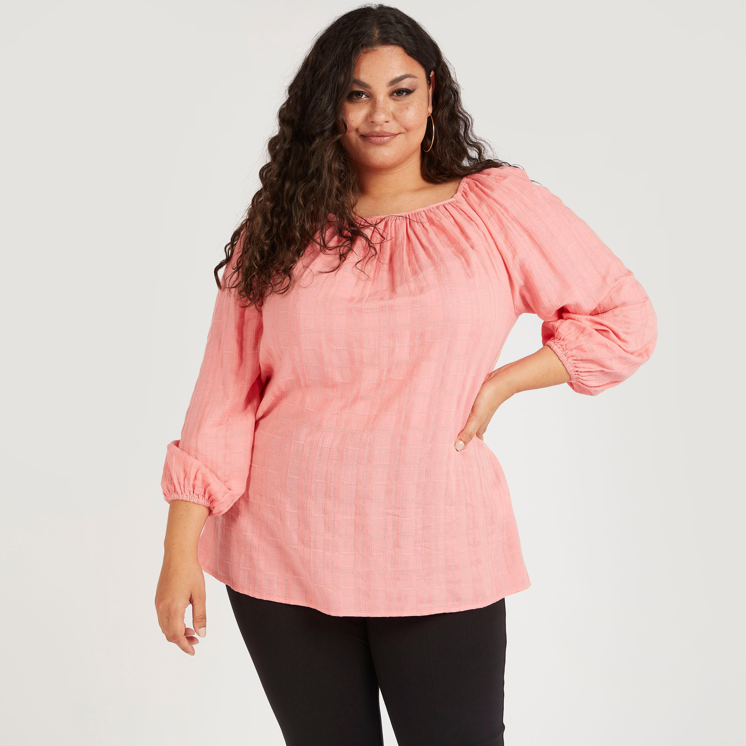 Textured Top with Long Sleeves and Elasticated Neck-women-clothing-shirtsandblouses-blouses-image-1