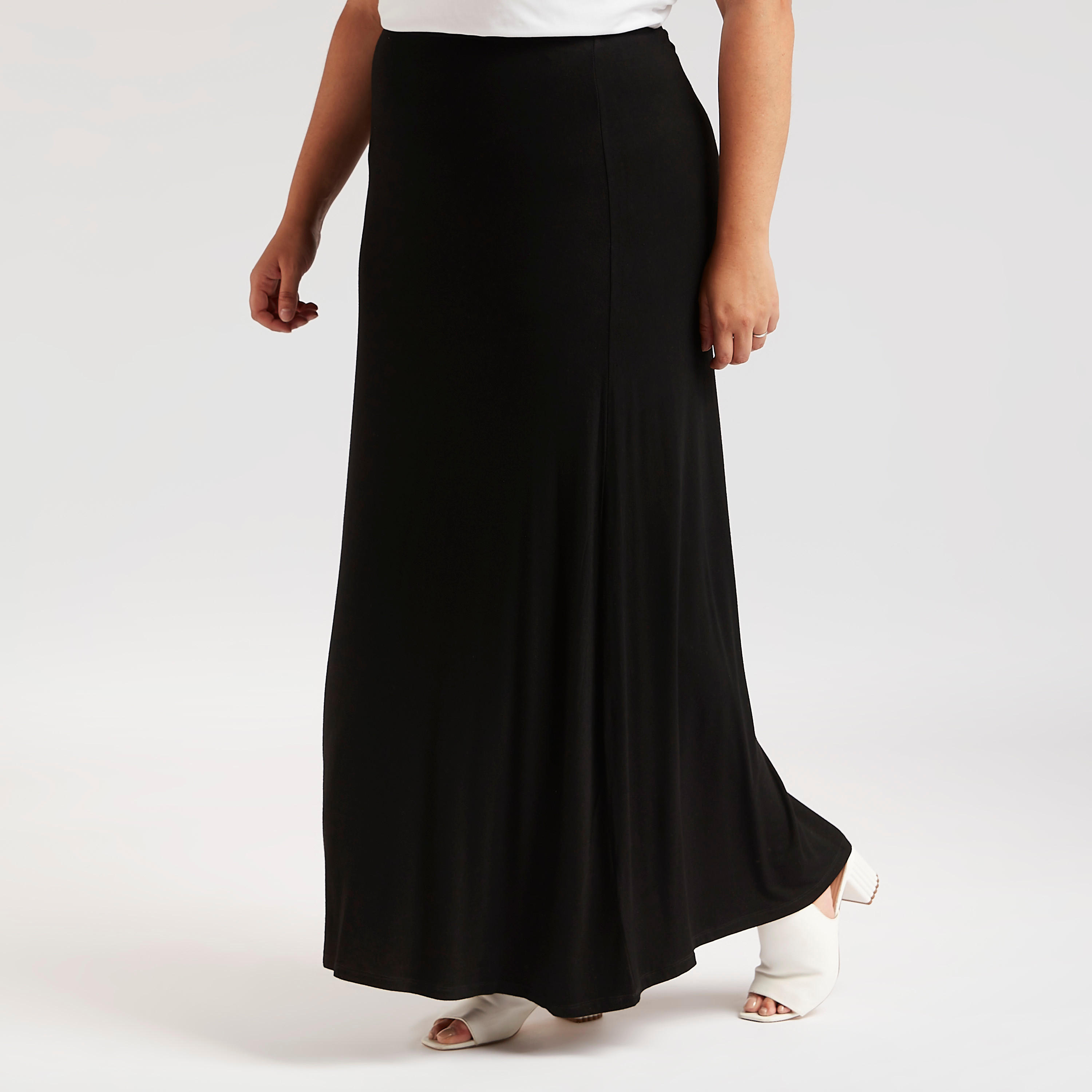 تنورة سادة إيه لاين طويلة بخصر مطّاطي-women-clothing-bottoms-skirts-image-4