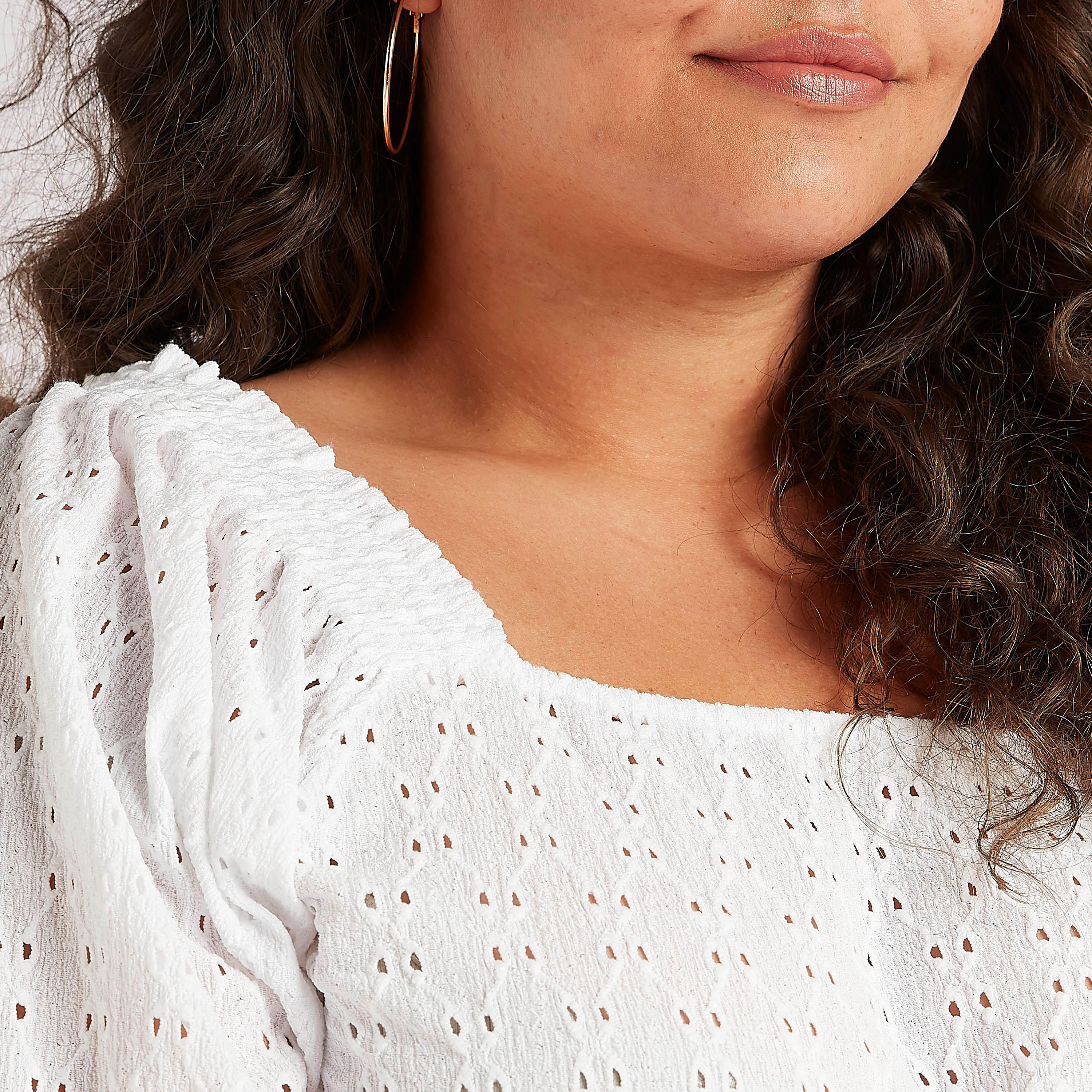 بلوزة بارزة الملمس بياقة قارب وأكمام 3/4-women-clothing-shirtsandblouses-blouses-image-3