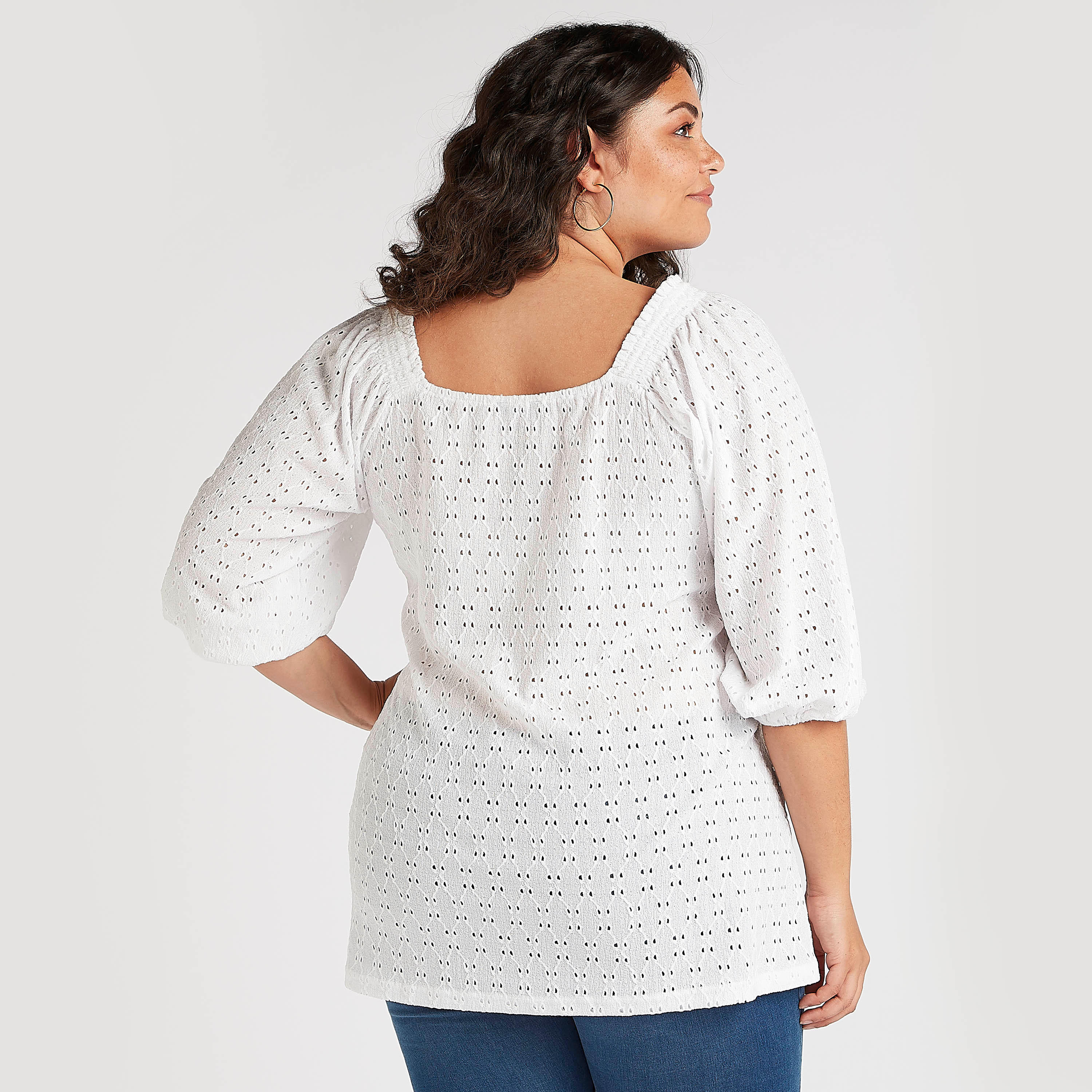 بلوزة بارزة الملمس بياقة قارب وأكمام 3/4-women-clothing-shirtsandblouses-blouses-image-4