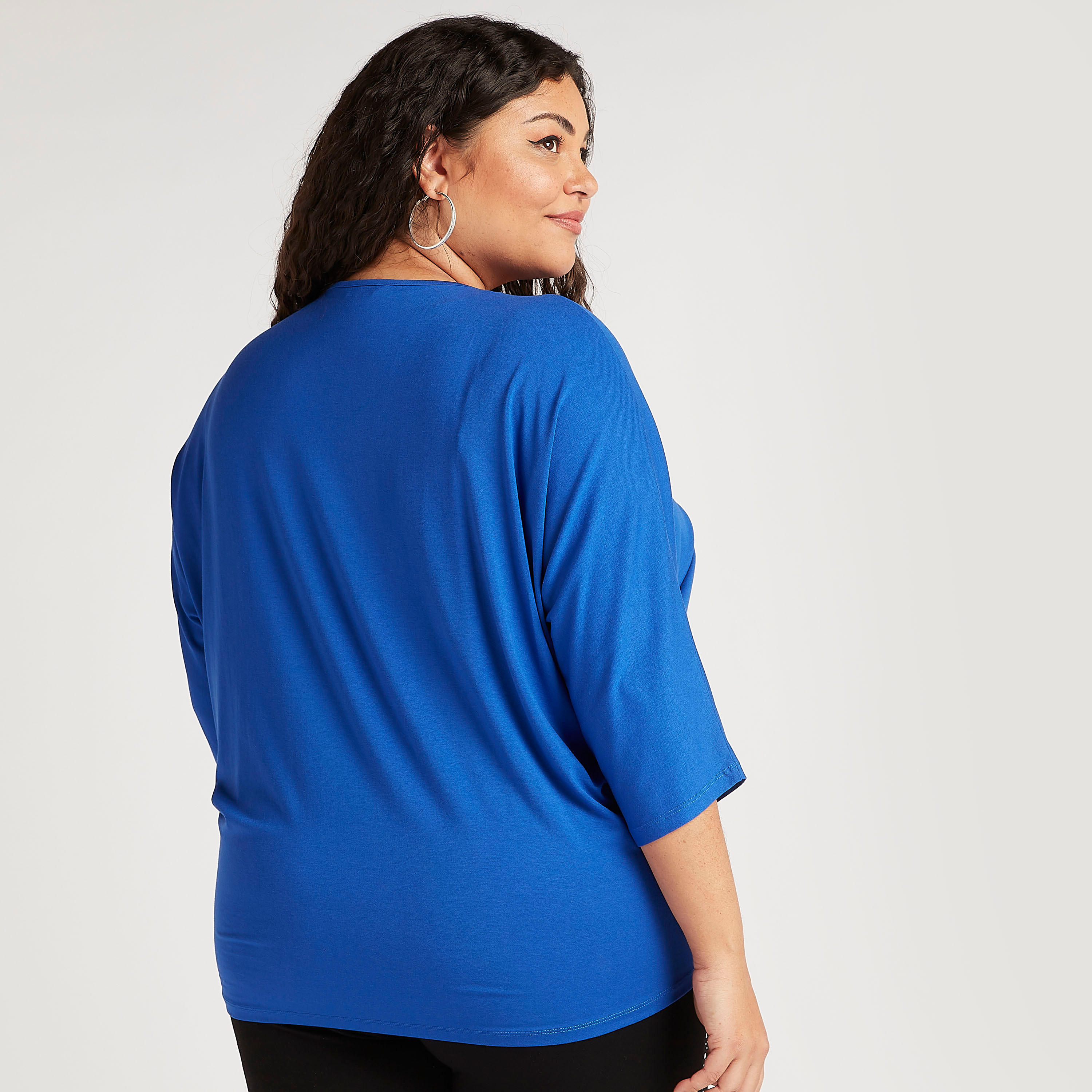 Solid Top with Zipper Detail Neck and 3/4 Sleeves-women-clothing-shirtsandblouses-blouses-image-4