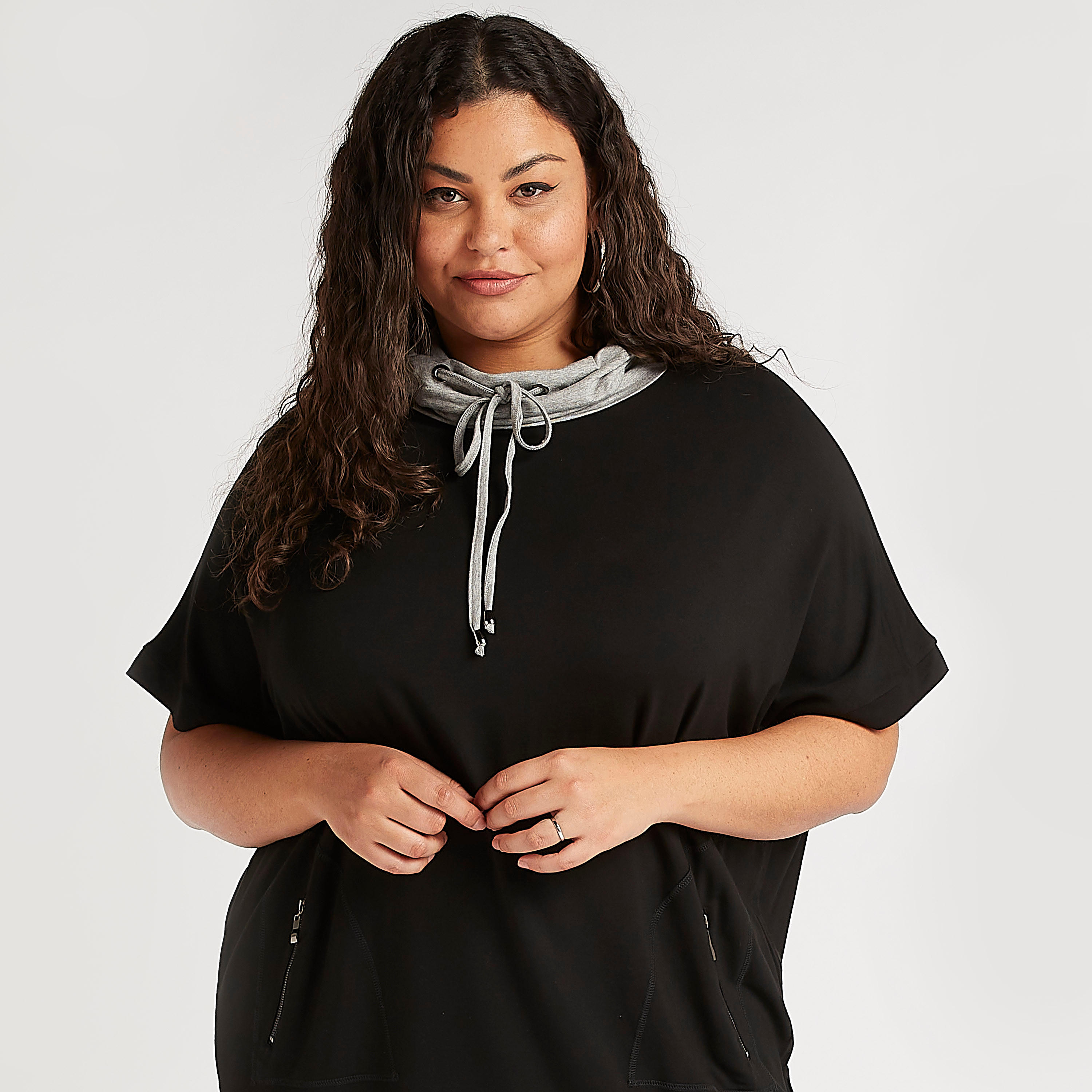 Solid High Neck Sweatshirt with Short Sleeves and Zipper Pockets-women-winterwear-hoodiesandsweatshirts-sweatshirts-image-3