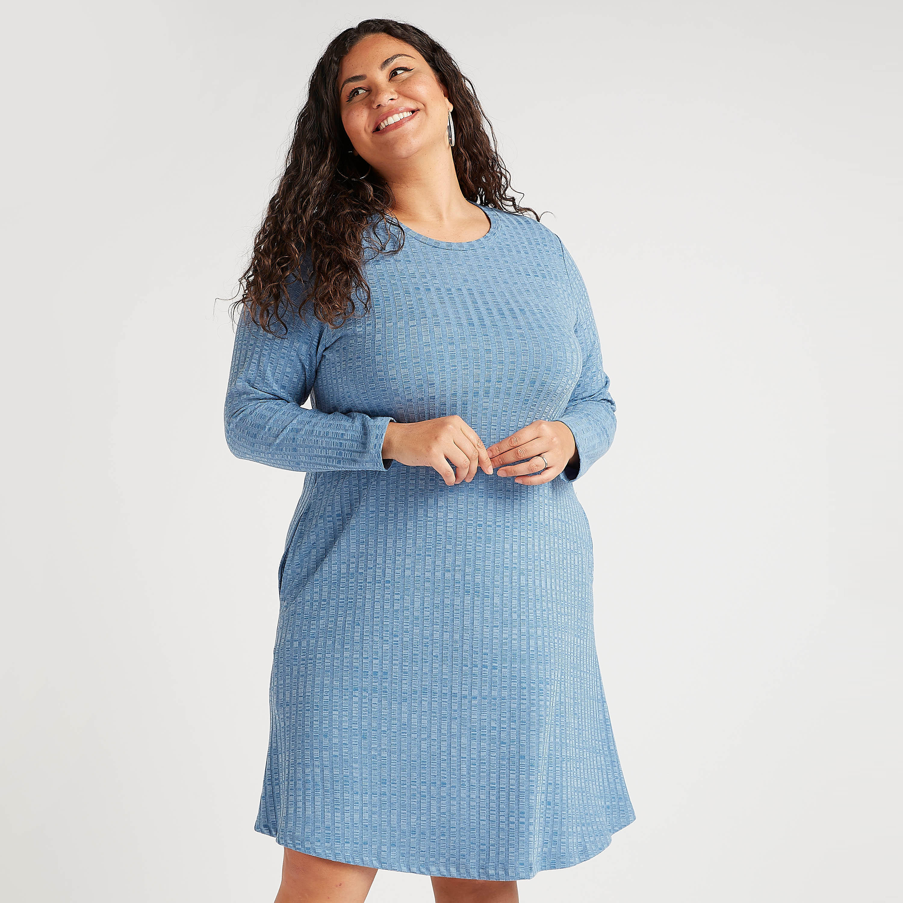 Textured Round Neck Mini Dress with Long Sleeves-women-clothing-dresses-image-1