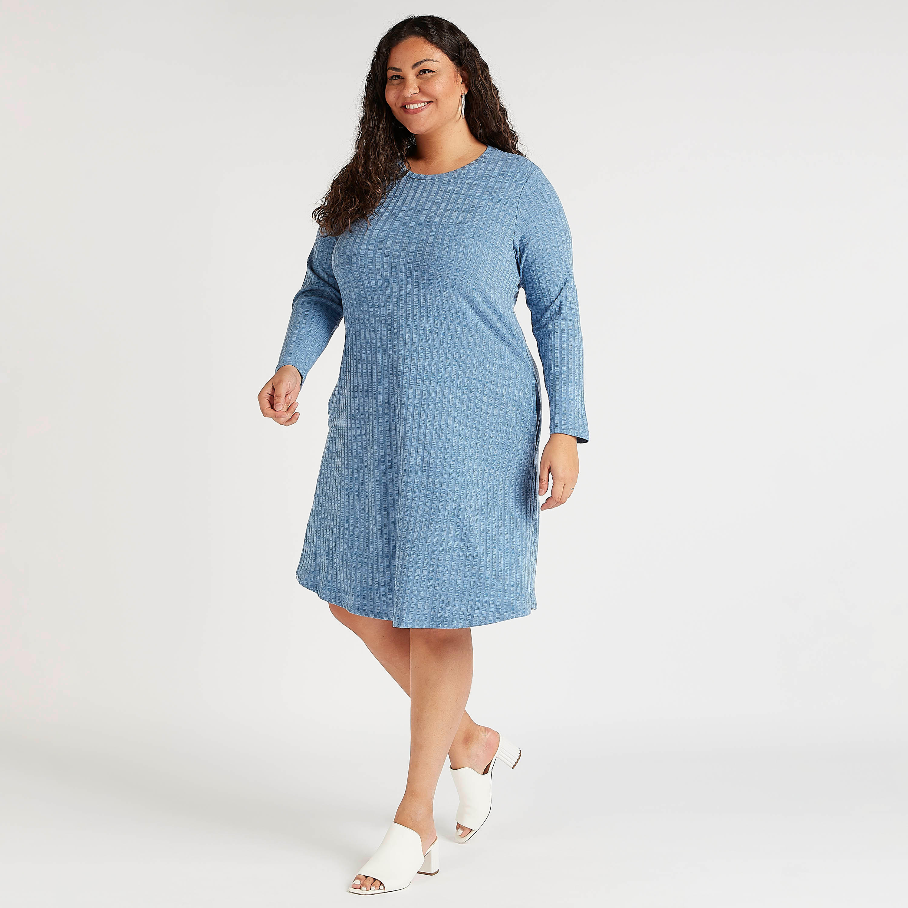 Textured Round Neck Mini Dress with Long Sleeves-women-clothing-dresses-image-2