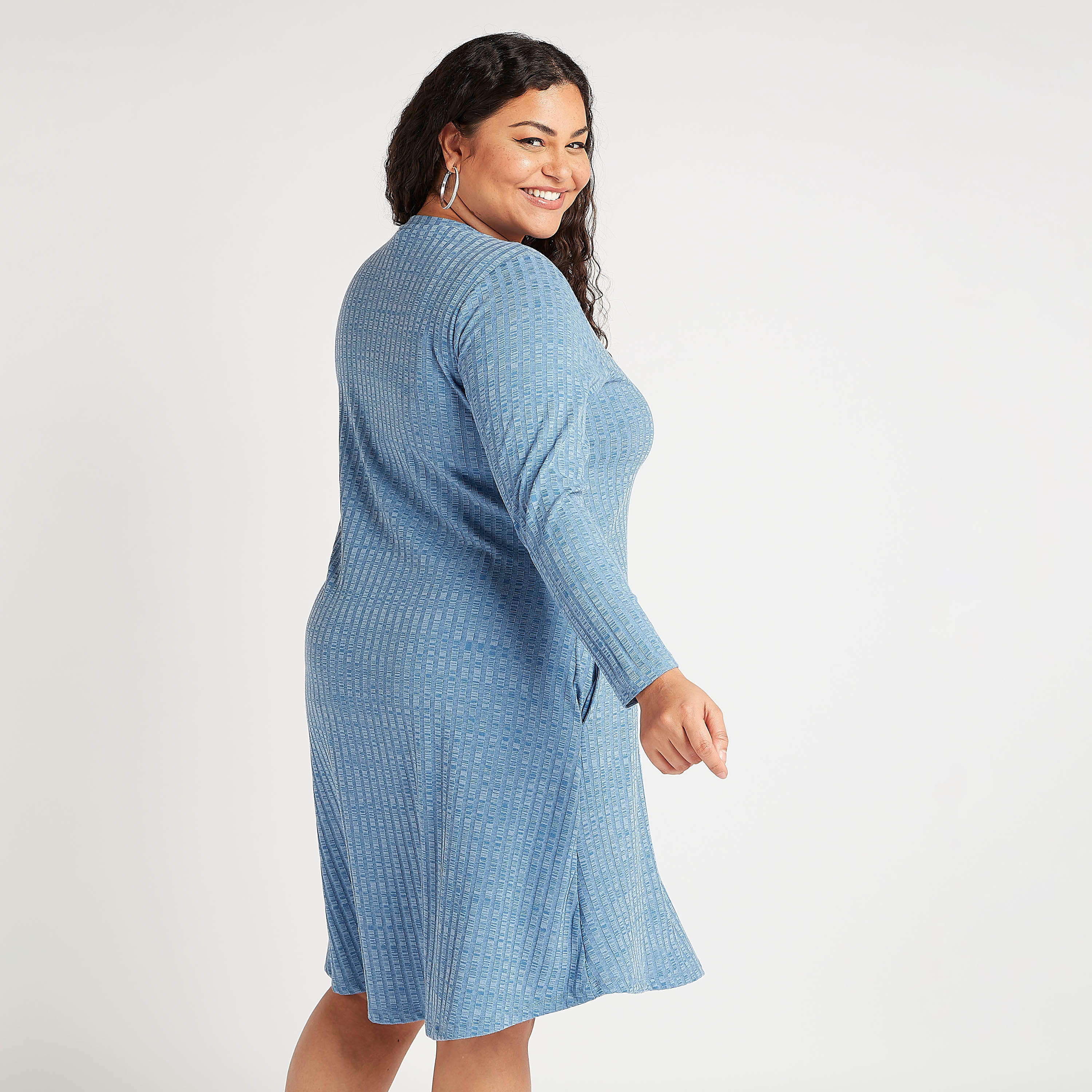 Textured Round Neck Mini Dress with Long Sleeves-women-clothing-dresses-image-4