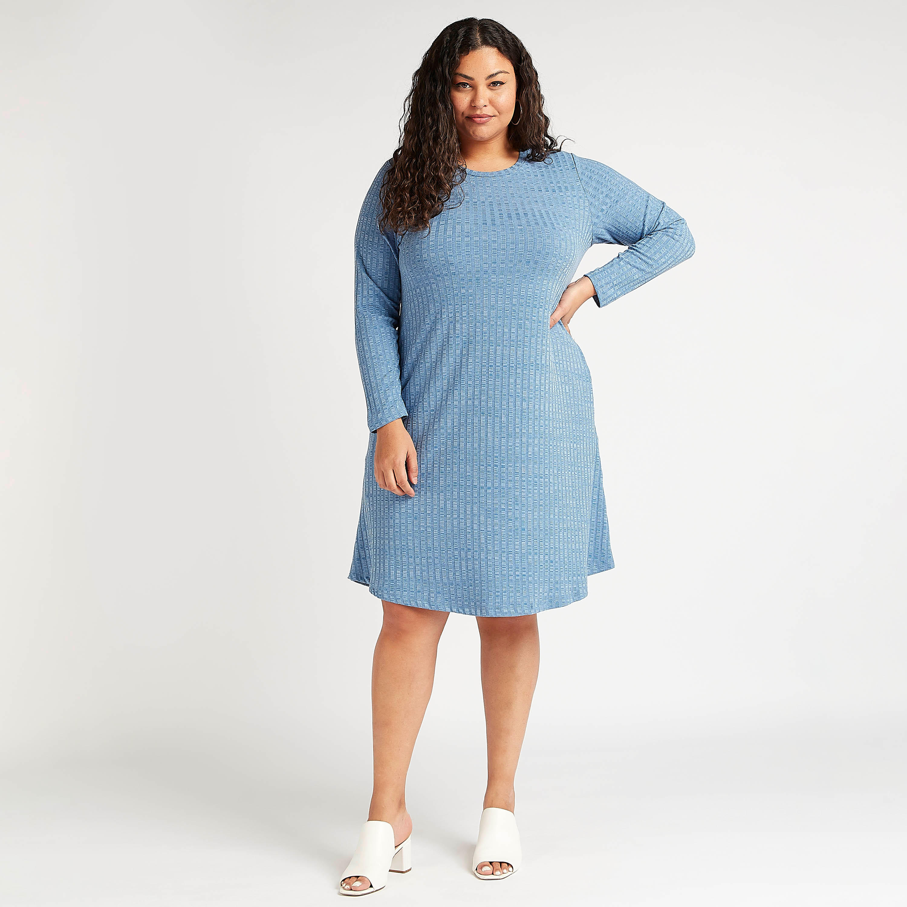 Textured Round Neck Mini Dress with Long Sleeves-women-clothing-dresses-image-5