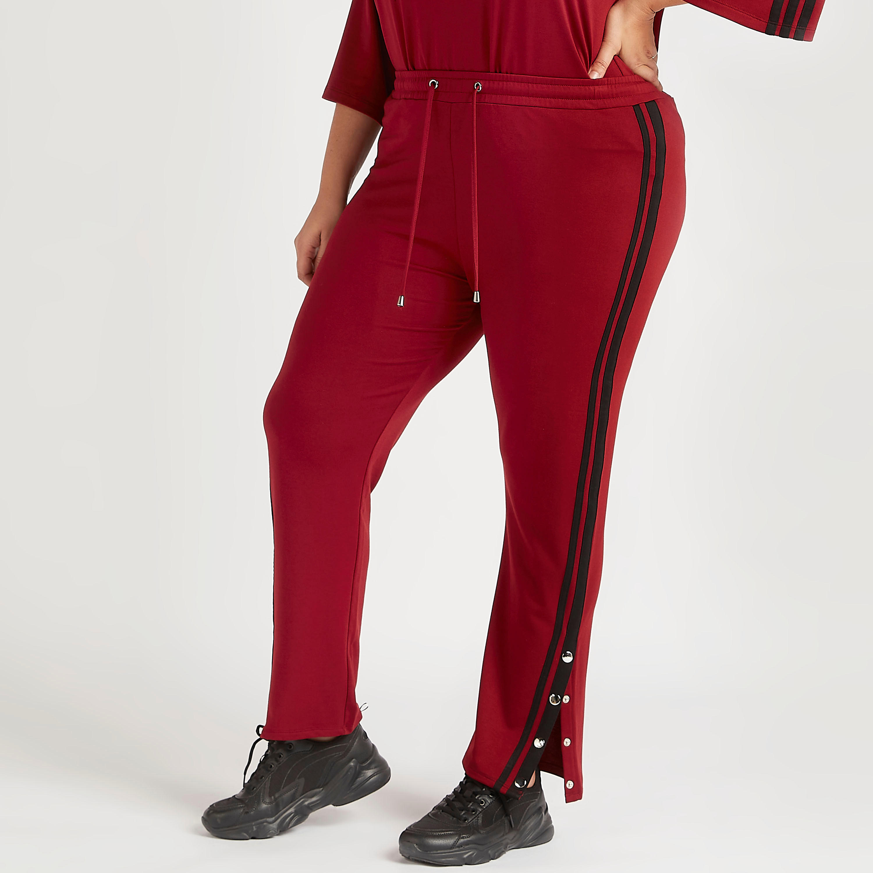 بنطلون رياضي سادة برباط وزر إغلاق-women-clothing-bottoms-joggers-image-5
