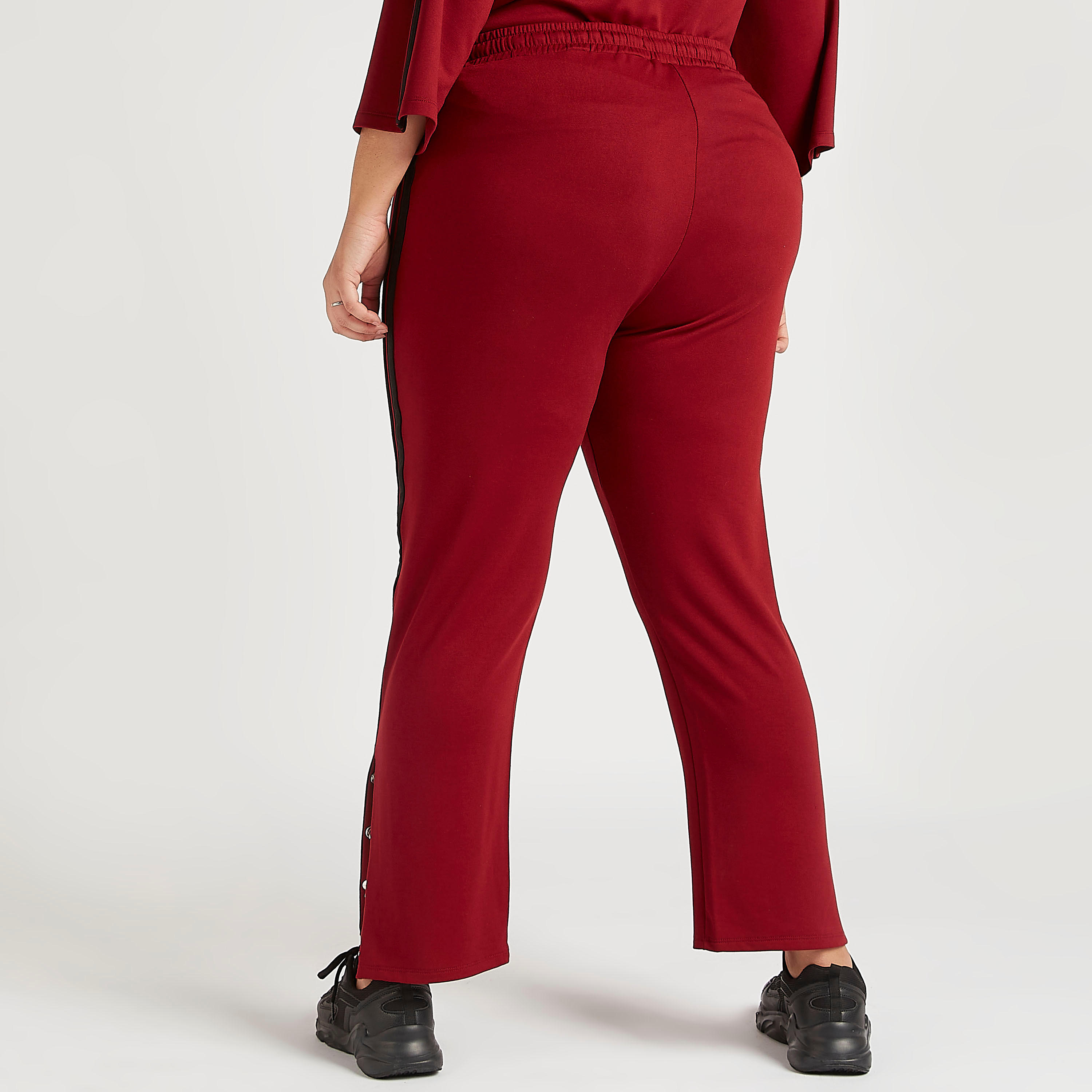 بنطلون رياضي سادة برباط وزر إغلاق-women-clothing-bottoms-joggers-image-2