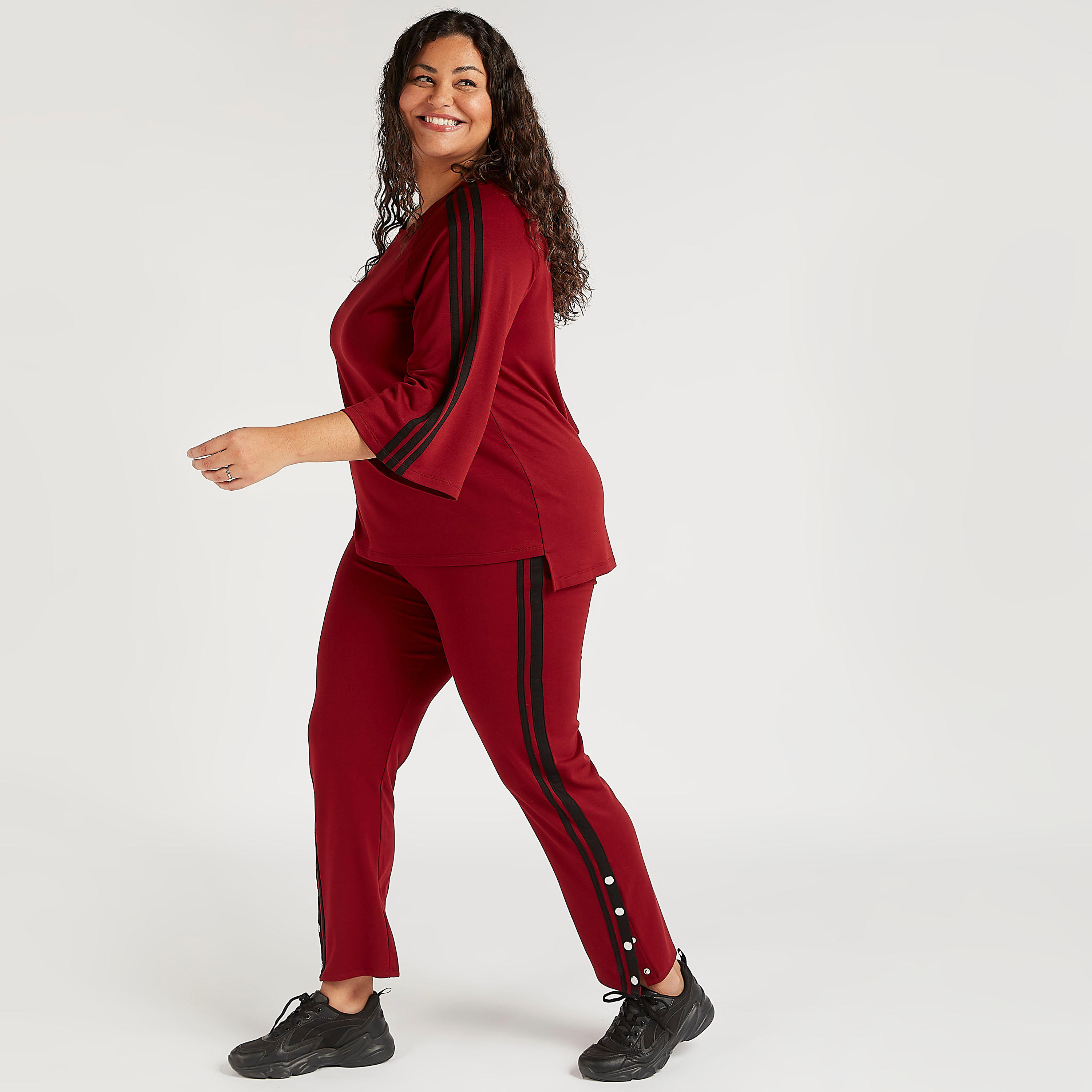 بنطلون رياضي سادة برباط وزر إغلاق-women-clothing-bottoms-joggers-image-1