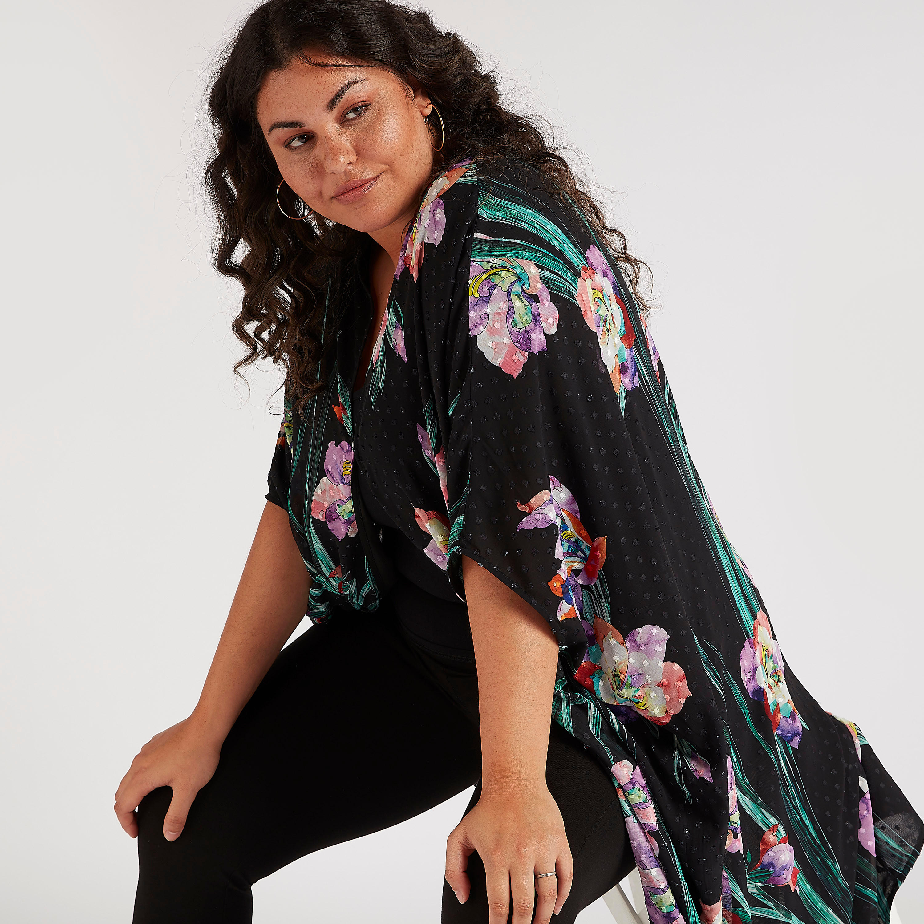 Floral Print Long Shrug with Patch Pockets-women-clothing-shirtsandblouses-blouses-image-1