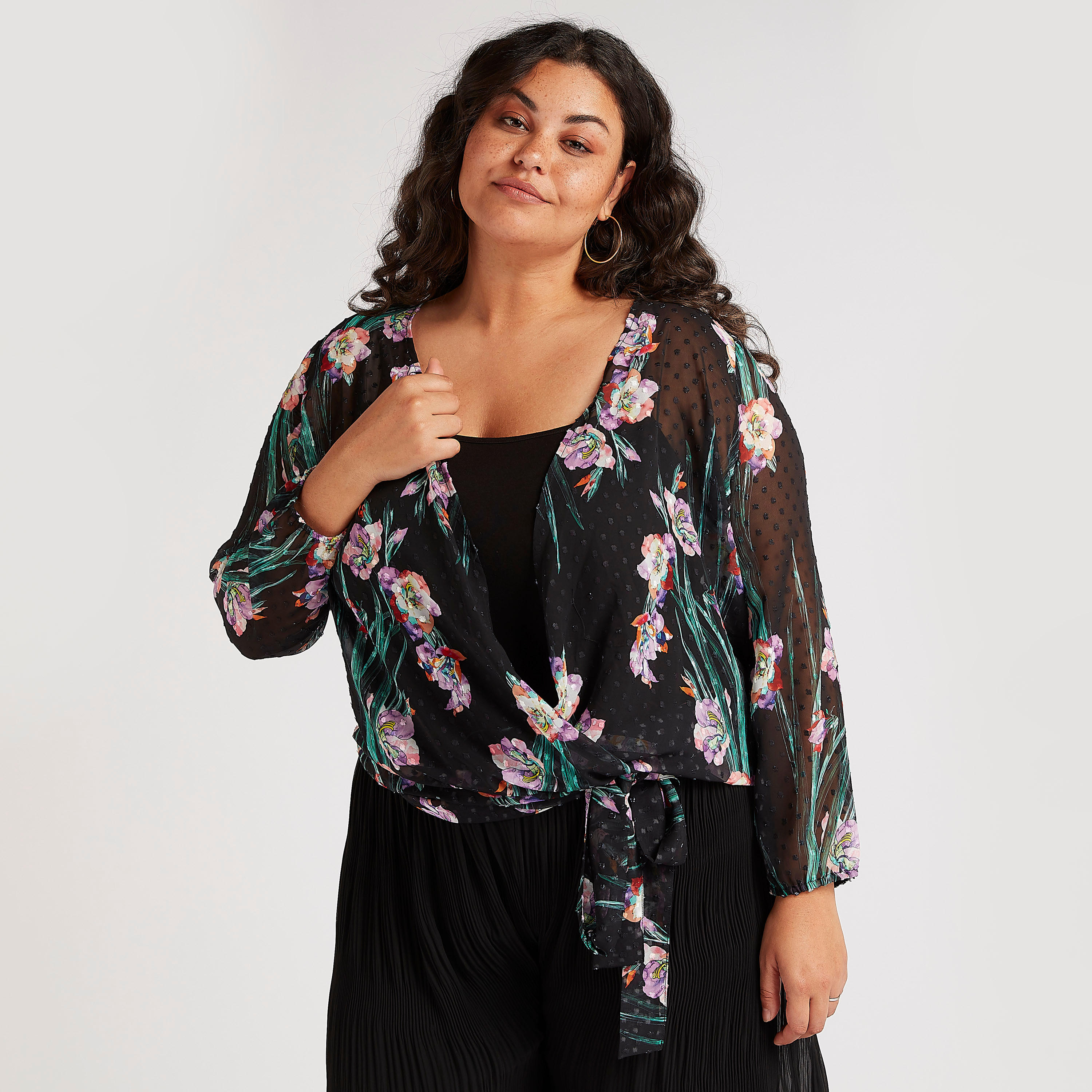 Floral Print V-neck Wrap Blouse-women-clothing-shirtsandblouses-blouses-image-1