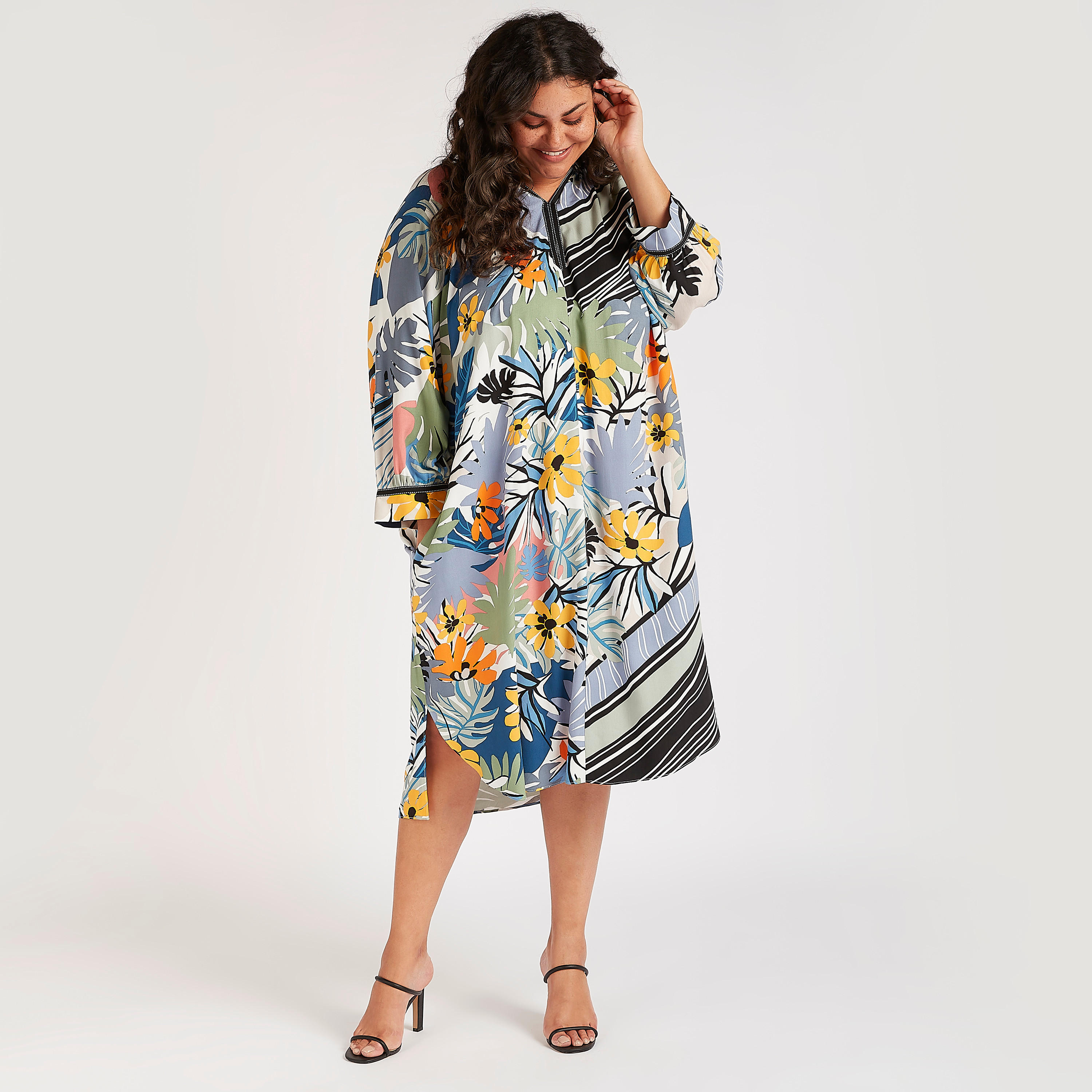 فستان ميدي إيه لاين بأكمام طويلة وطبعات زهرية-women-clothing-dresses-image-2