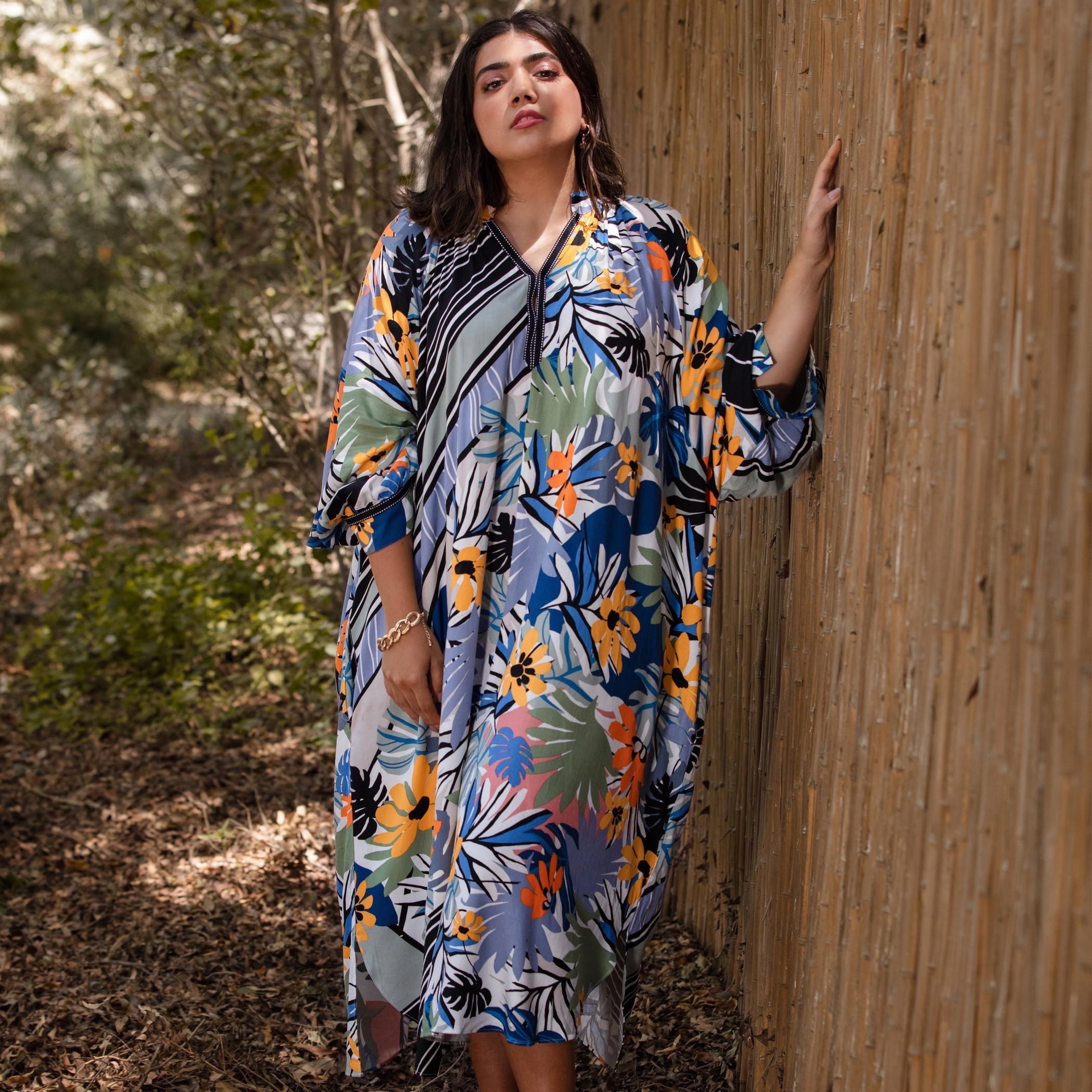 فستان ميدي إيه لاين بأكمام طويلة وطبعات زهرية-women-clothing-dresses-image-1