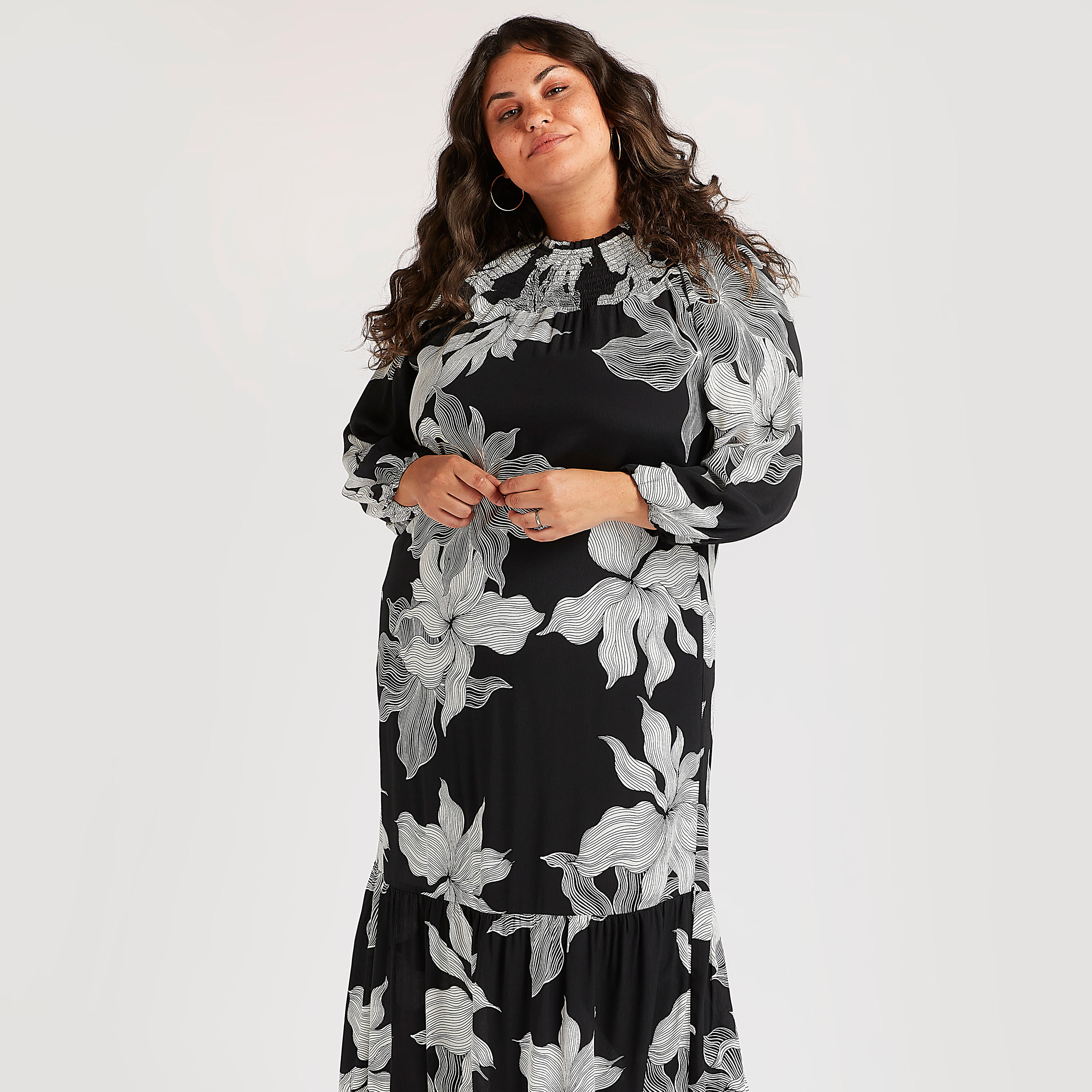 فستان طويل إيه لاين بدرزات وطبعات زهرية-women-clothing-dresses-image-2