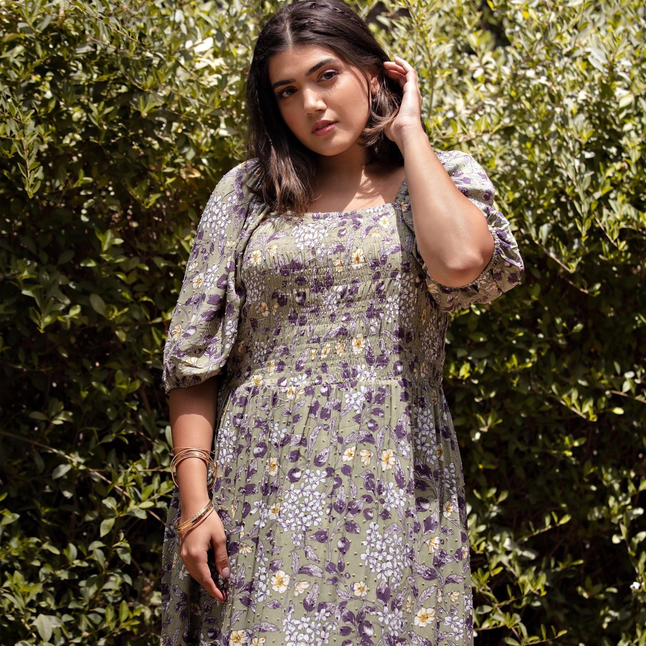 فستان طويل إيه لاين بدرزات وطبعات زهرية-women-clothing-dresses-image-1