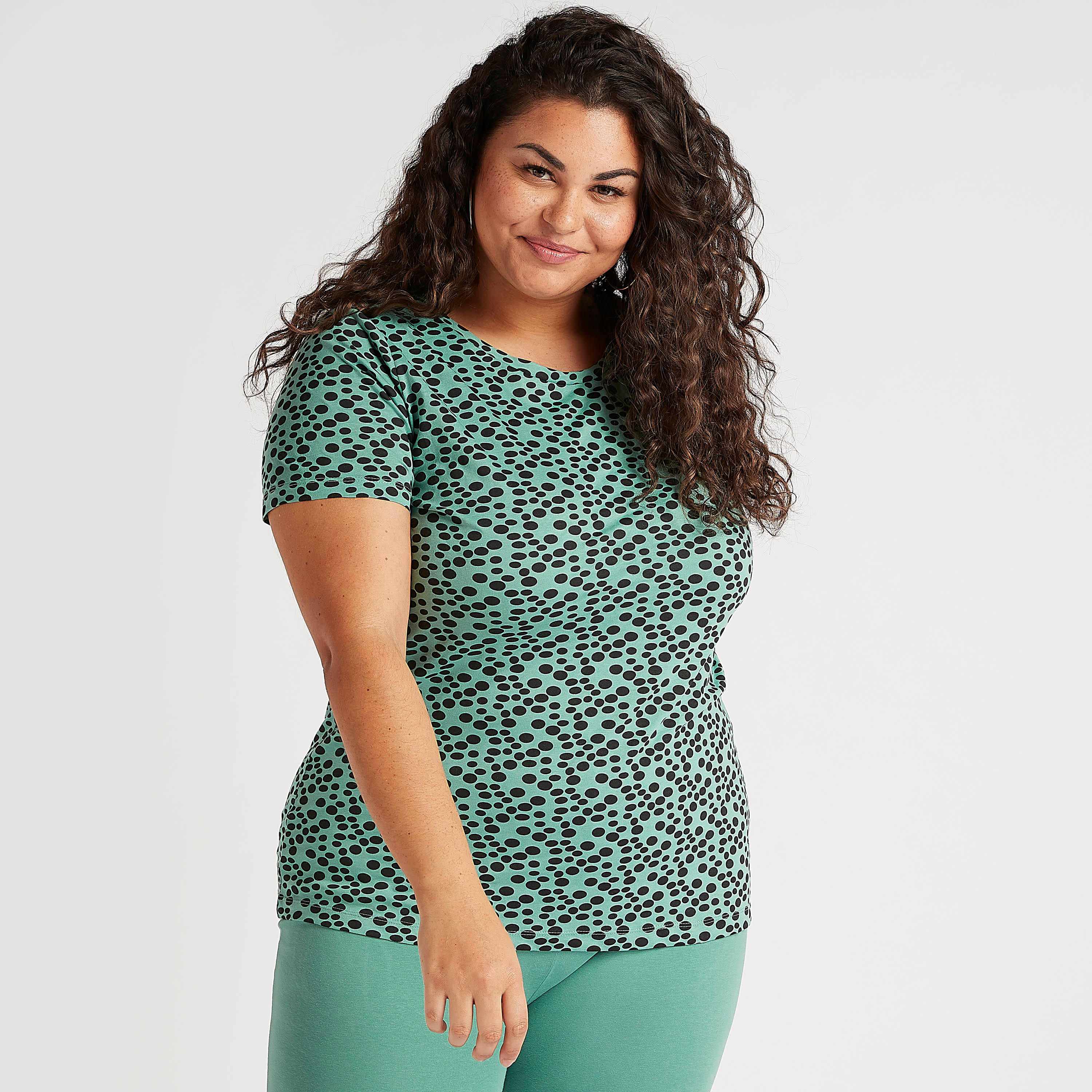 Polka Dotted T-shirt with Crew Neck and Short Sleeves-women-clothing-tshirts-image-1