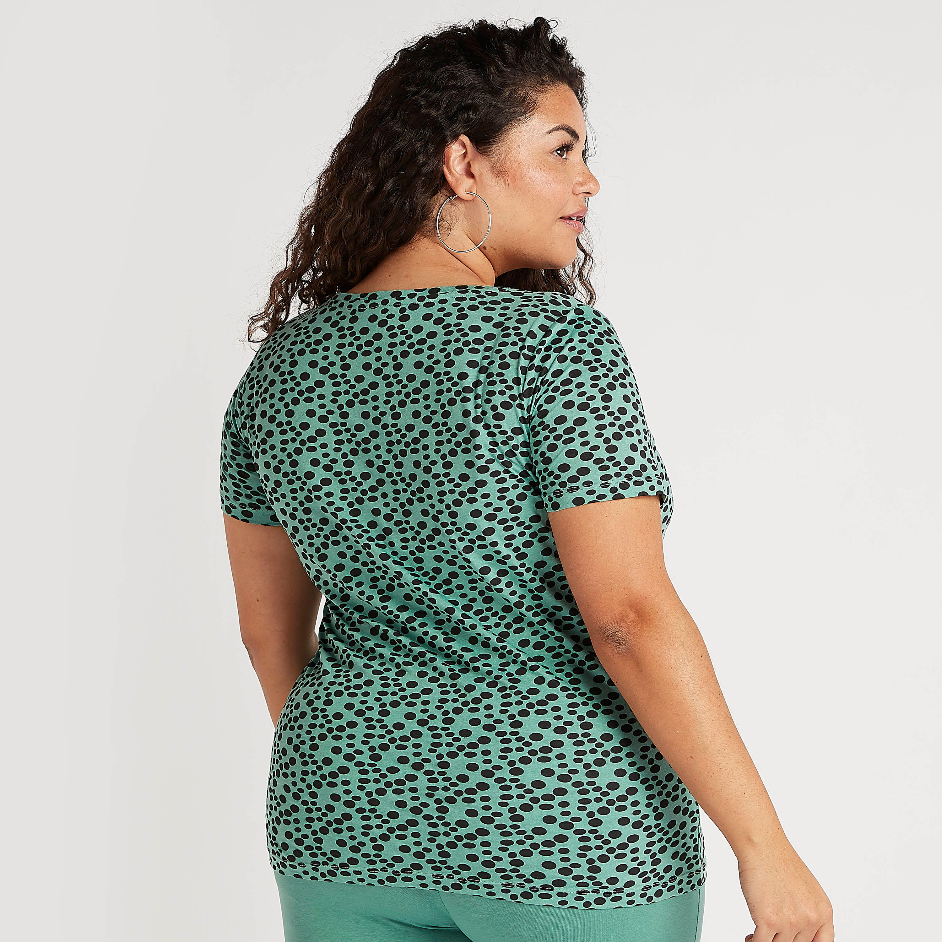 Polka Dotted T-shirt with Crew Neck and Short Sleeves-women-clothing-tshirts-image-4