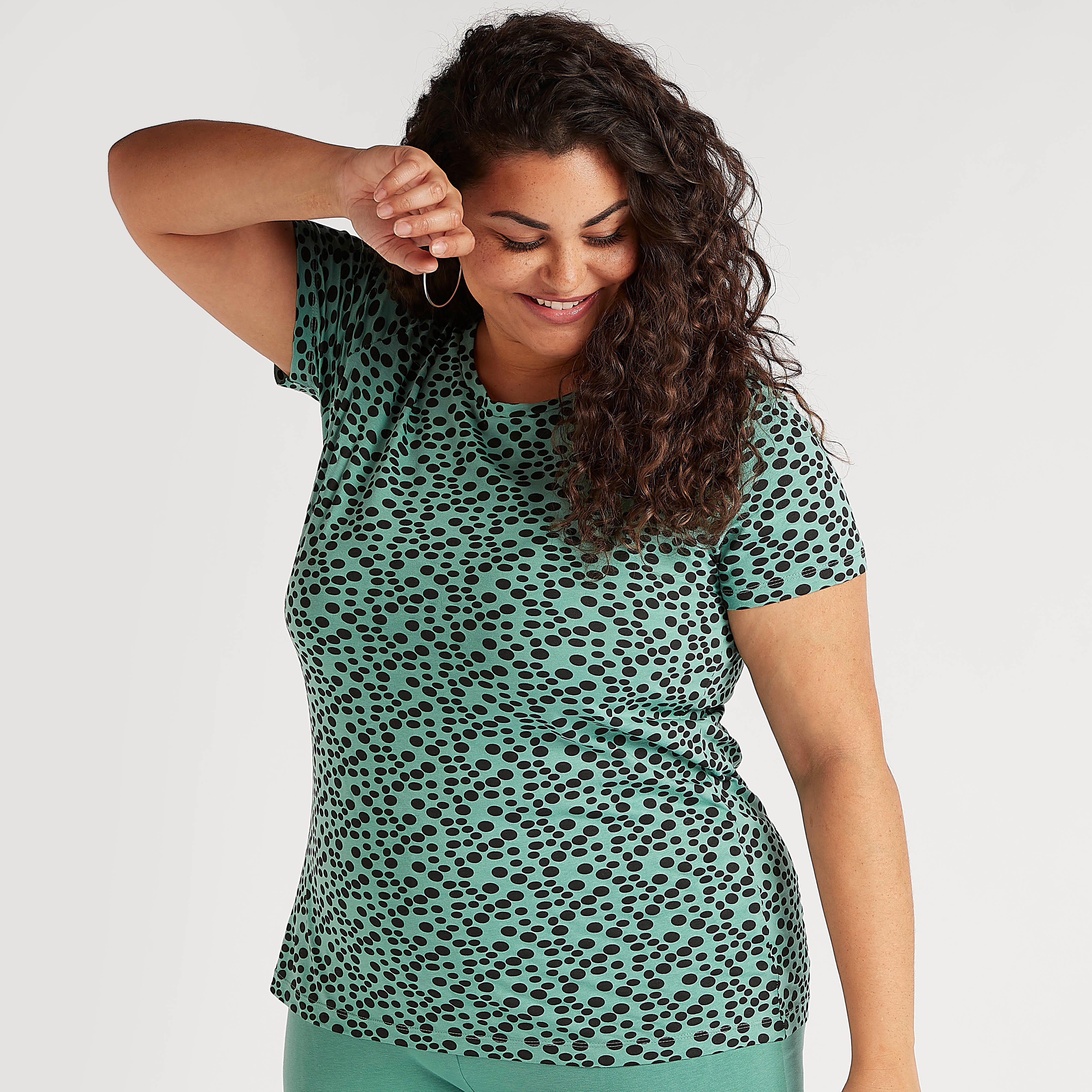 Polka Dotted T-shirt with Crew Neck and Short Sleeves-women-clothing-tshirts-image-5