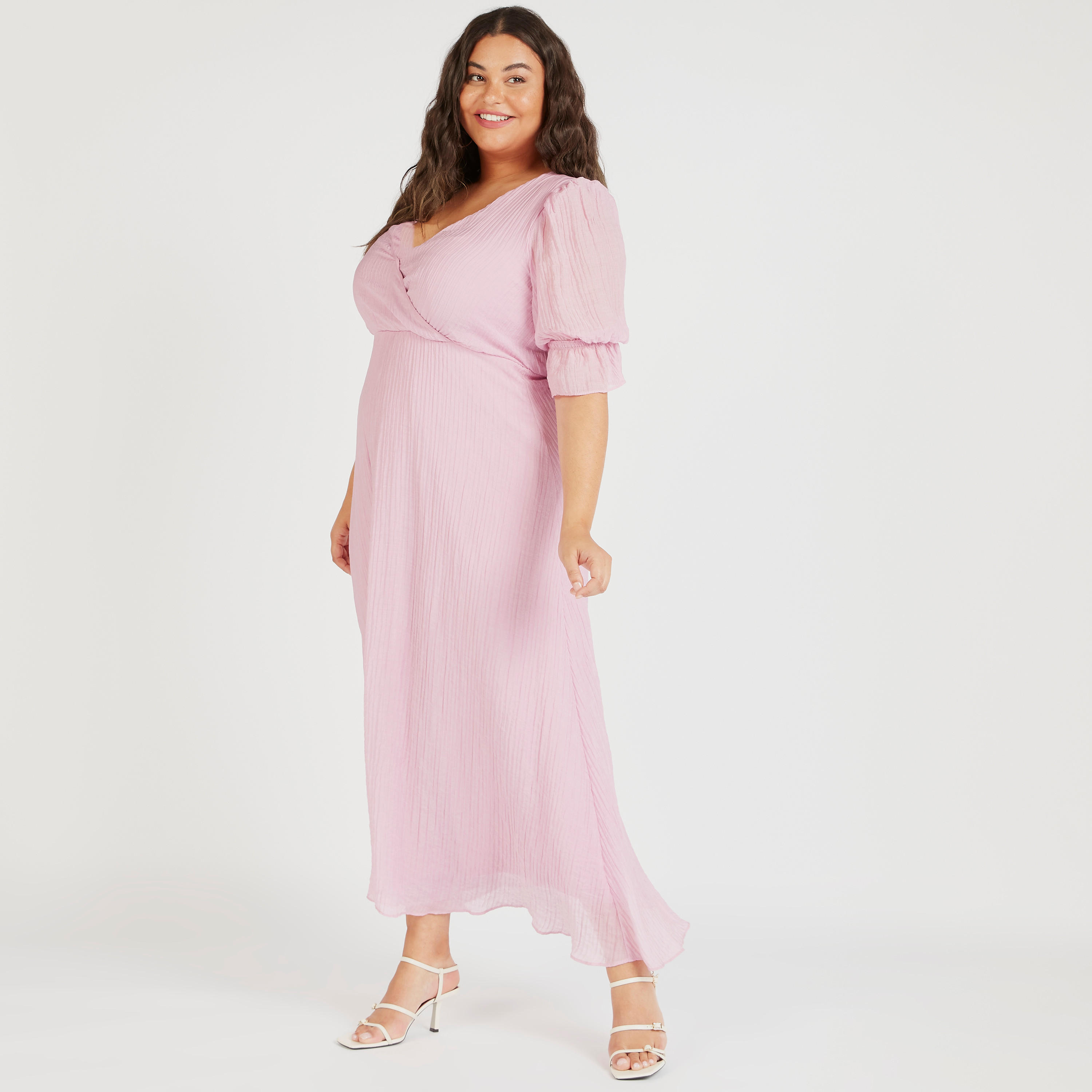Pleated Maxi Wrap Dress with Short Sleeves-women-clothing-dresses-image-1