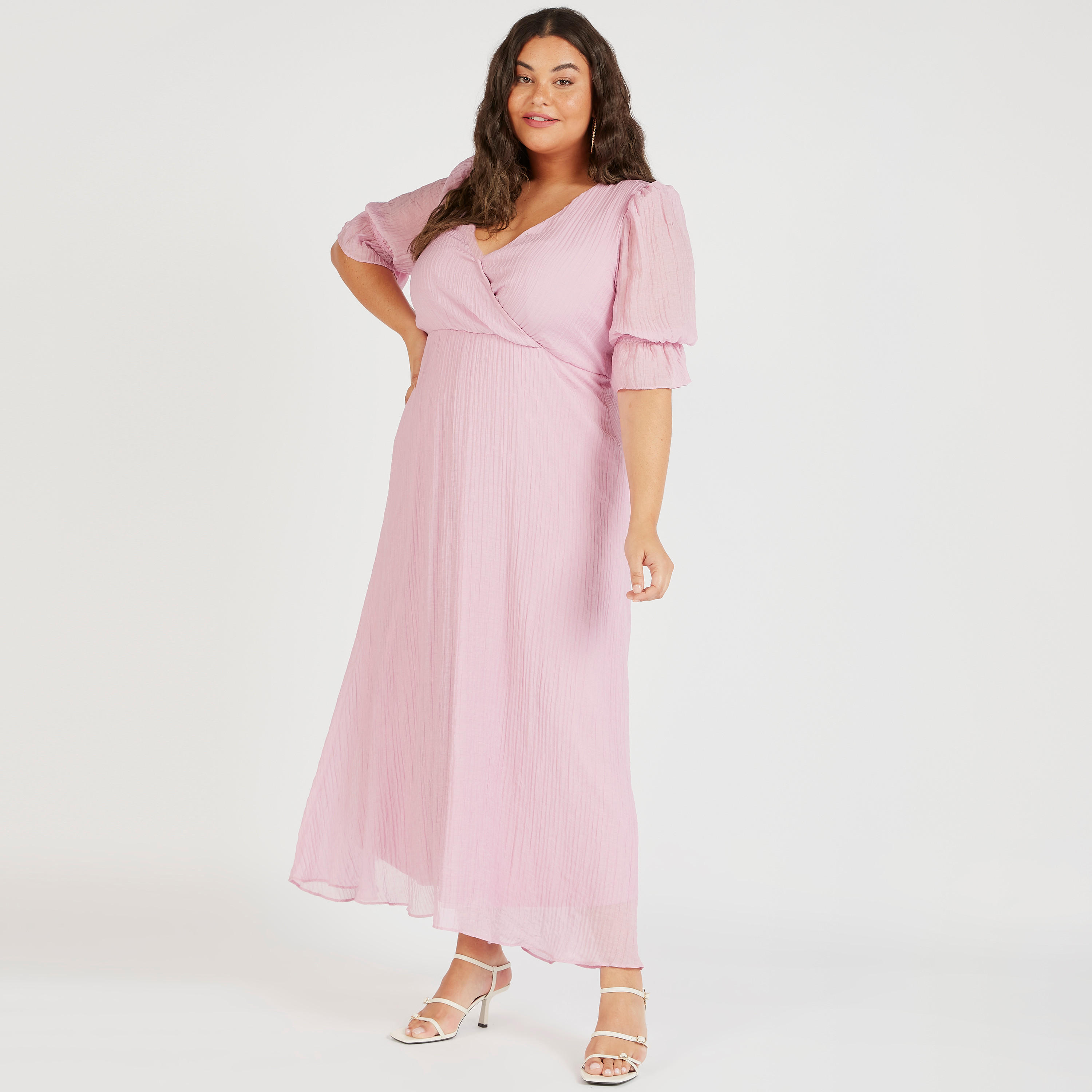 Pleated Maxi Wrap Dress with Short Sleeves-women-clothing-dresses-image-2