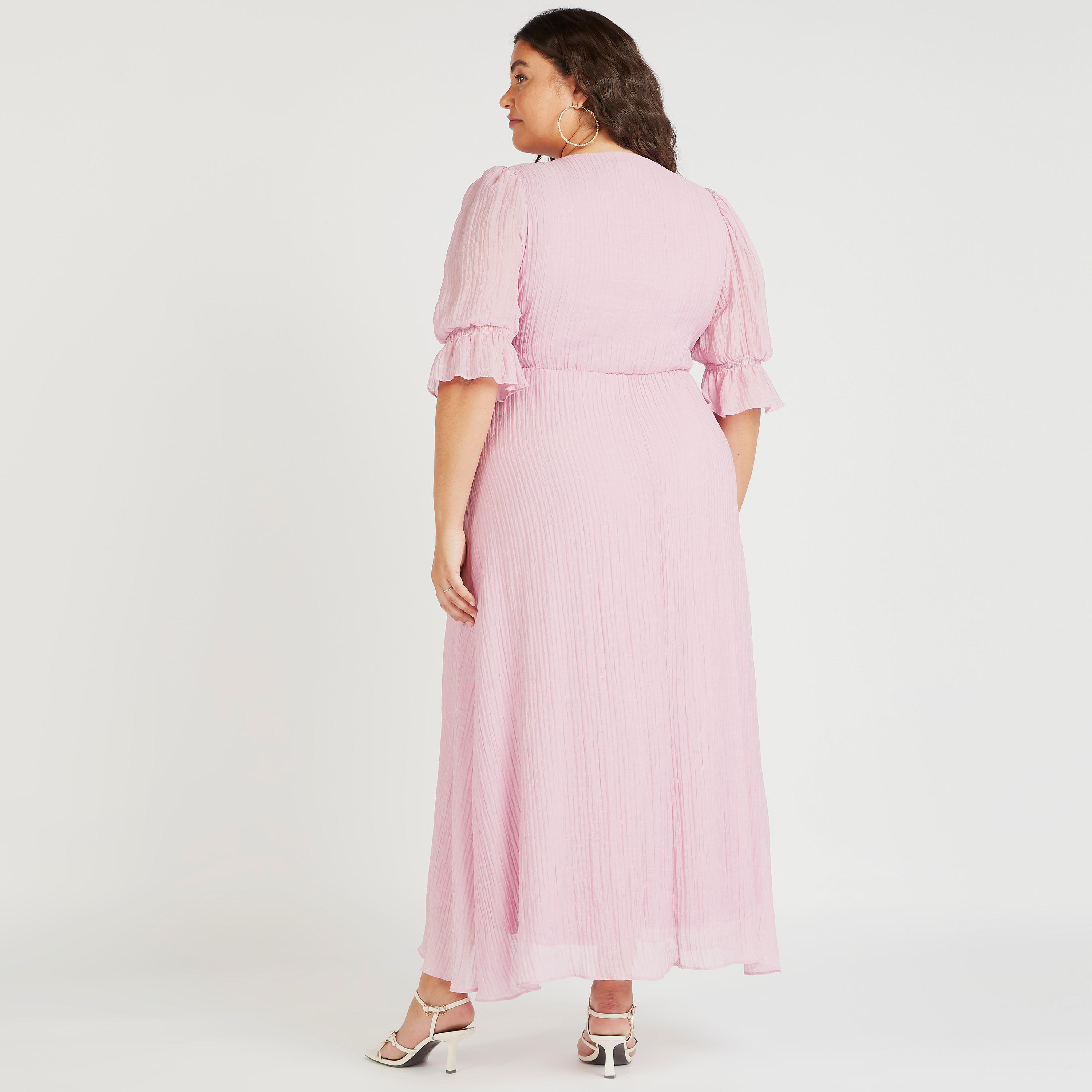 Pleated Maxi Wrap Dress with Short Sleeves-women-clothing-dresses-image-4