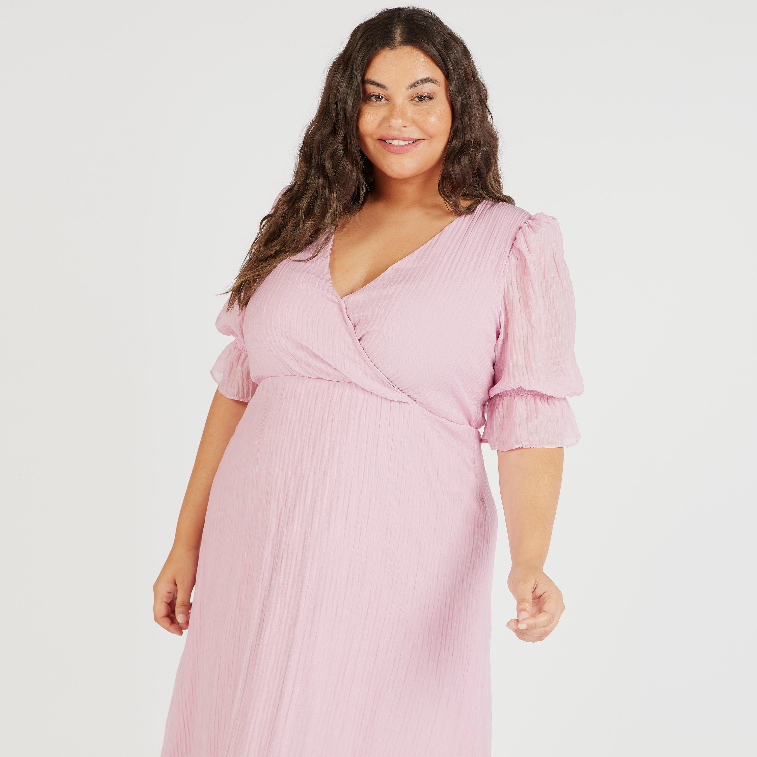 Pleated Maxi Wrap Dress with Short Sleeves-women-clothing-dresses-image-5