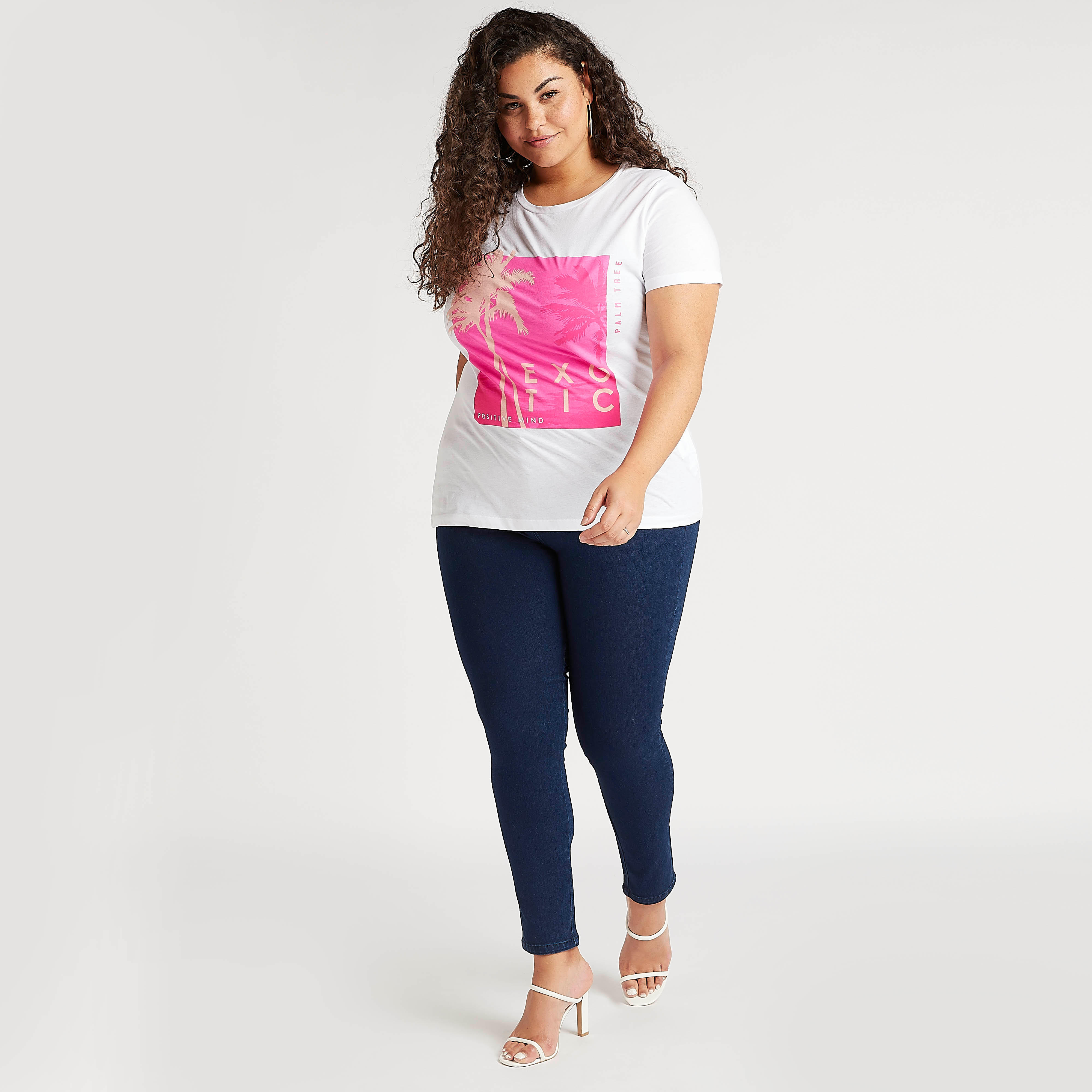 Graphic Print T-shirt with Round Neck and Short Sleeves-women-clothing-tshirts-image-2