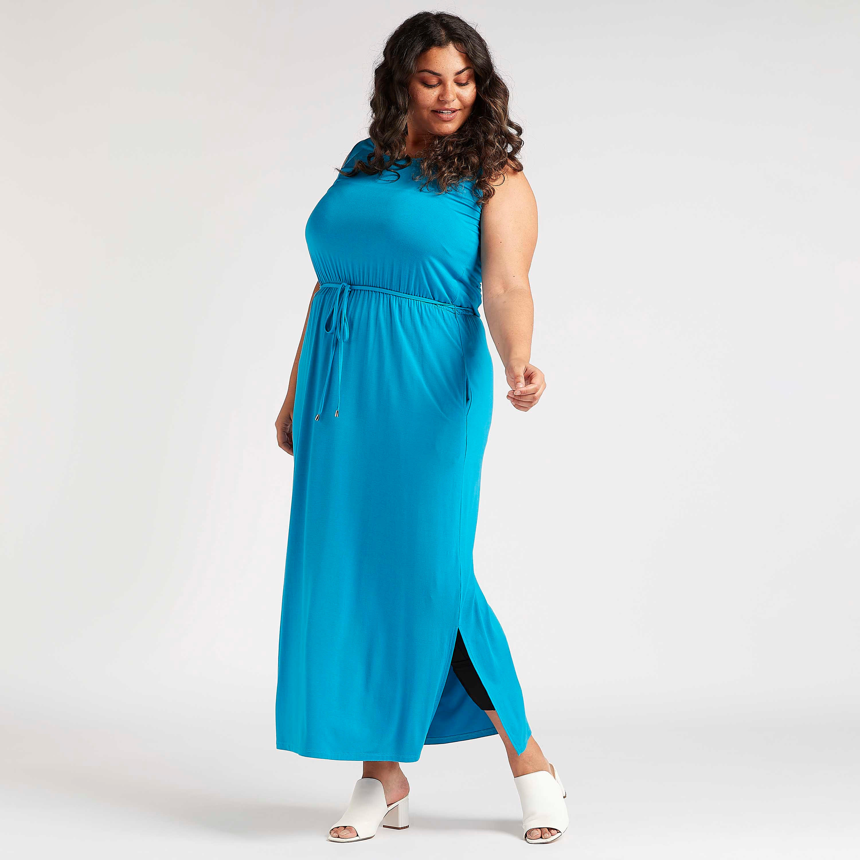 فستان طويل سادة واسع دون أكمام بجيب وأربطة-women-clothing-dresses-image-5
