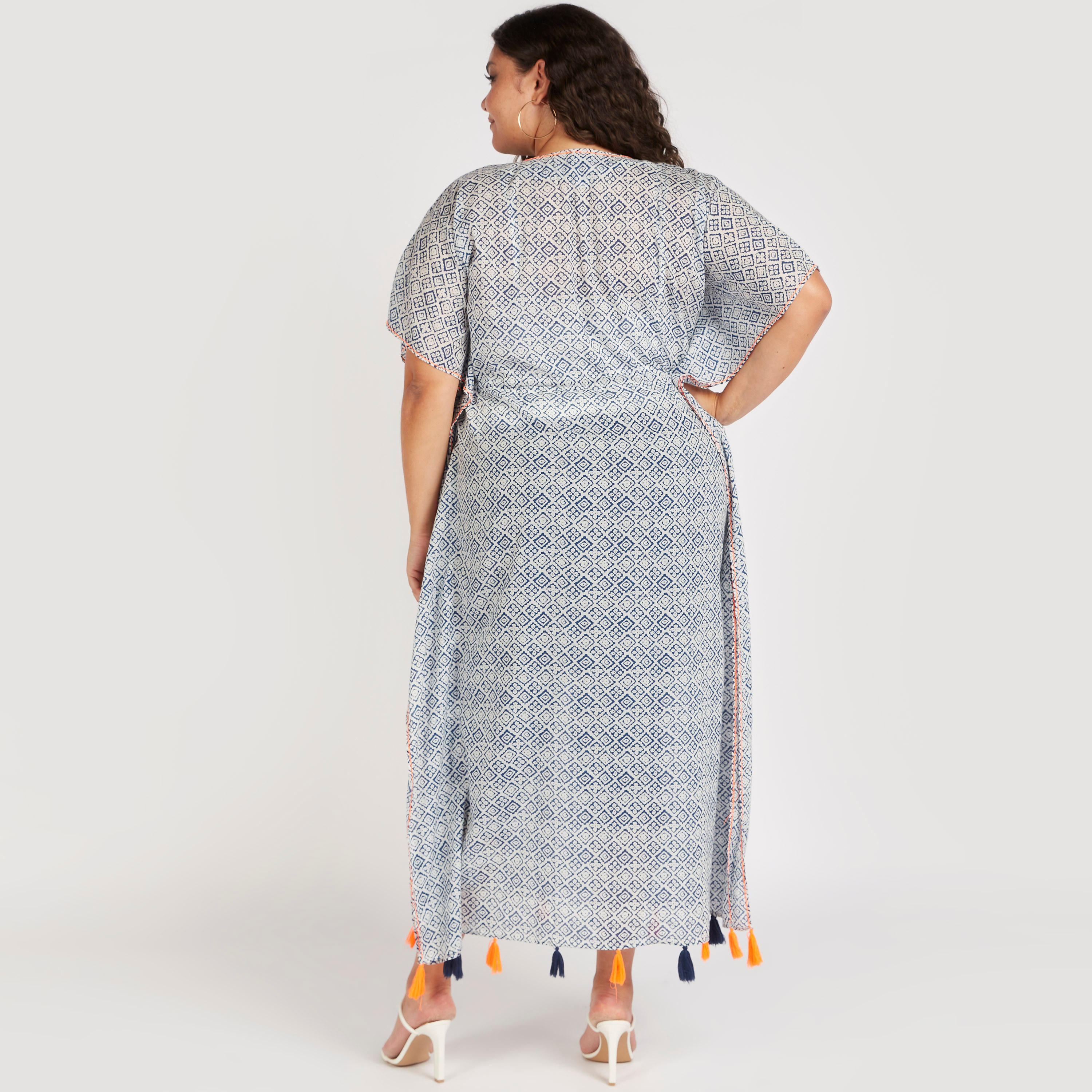 Printed V-neck Tunic with Waist Drawstring and Tassels-women-clothing-dresses-image-4