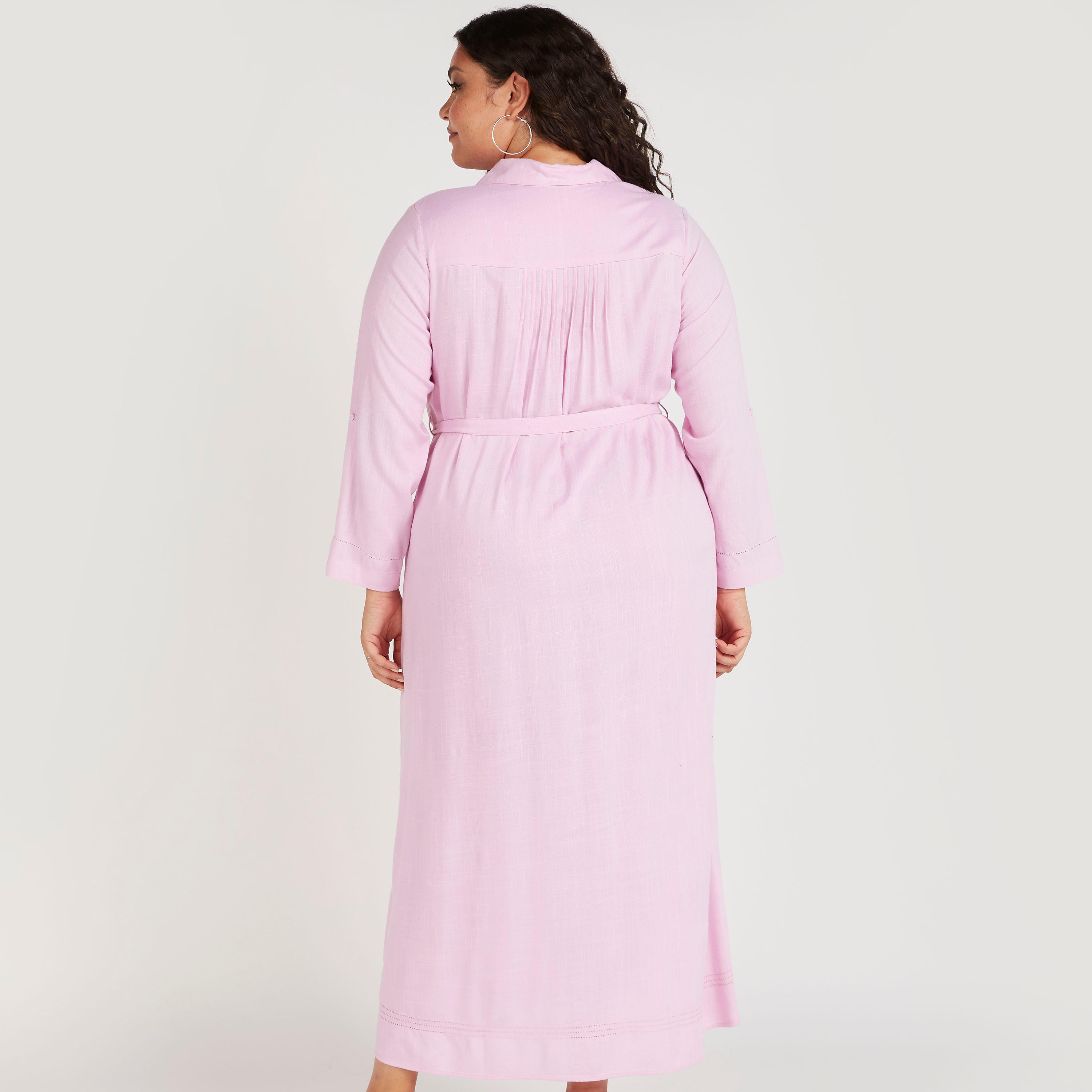فستان قميص طويل بطيات بأكمام طويلة وأربطة-women-clothing-dresses-image-4