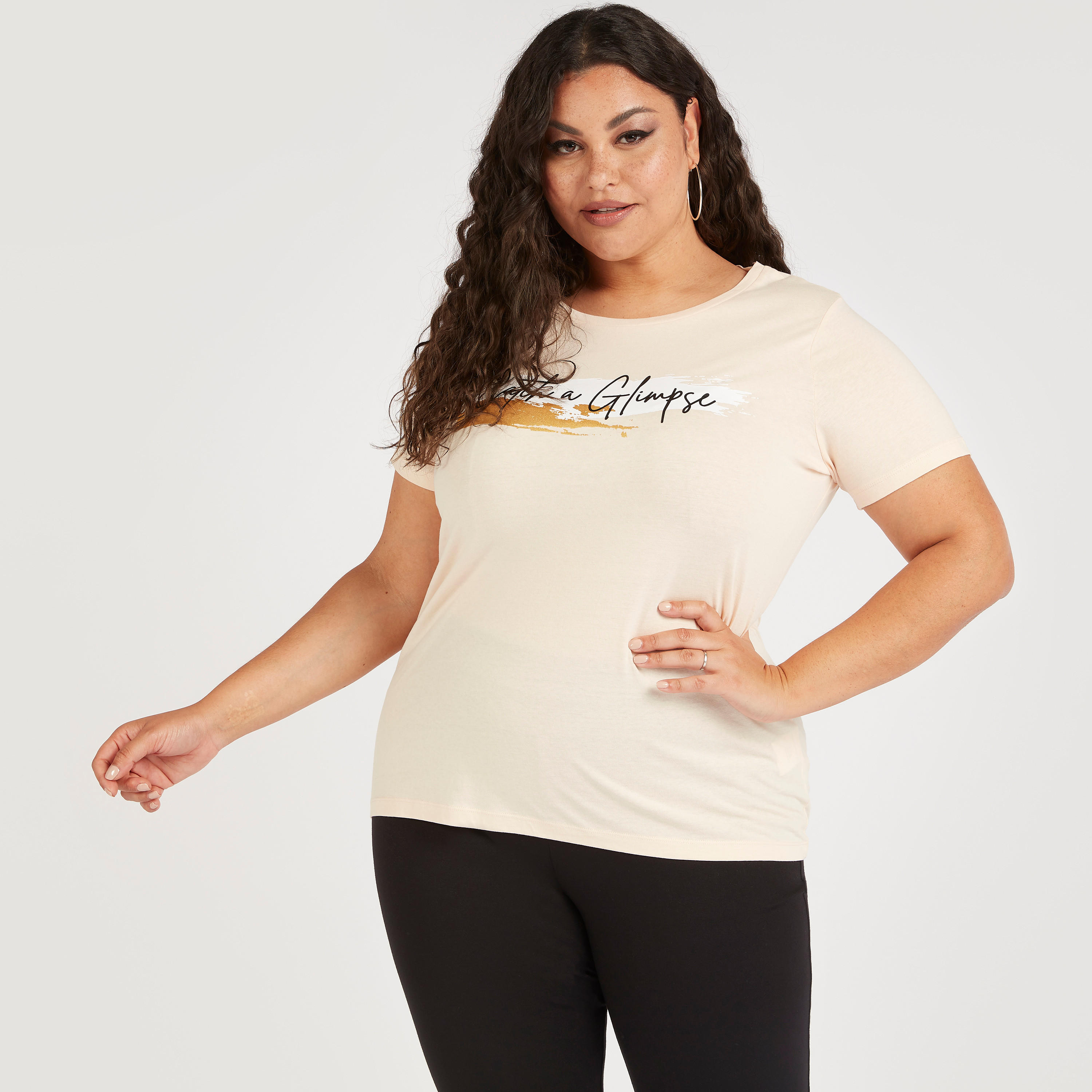 Typographic Print T-shirt with Short Sleeves-women-clothing-tshirts-image-1