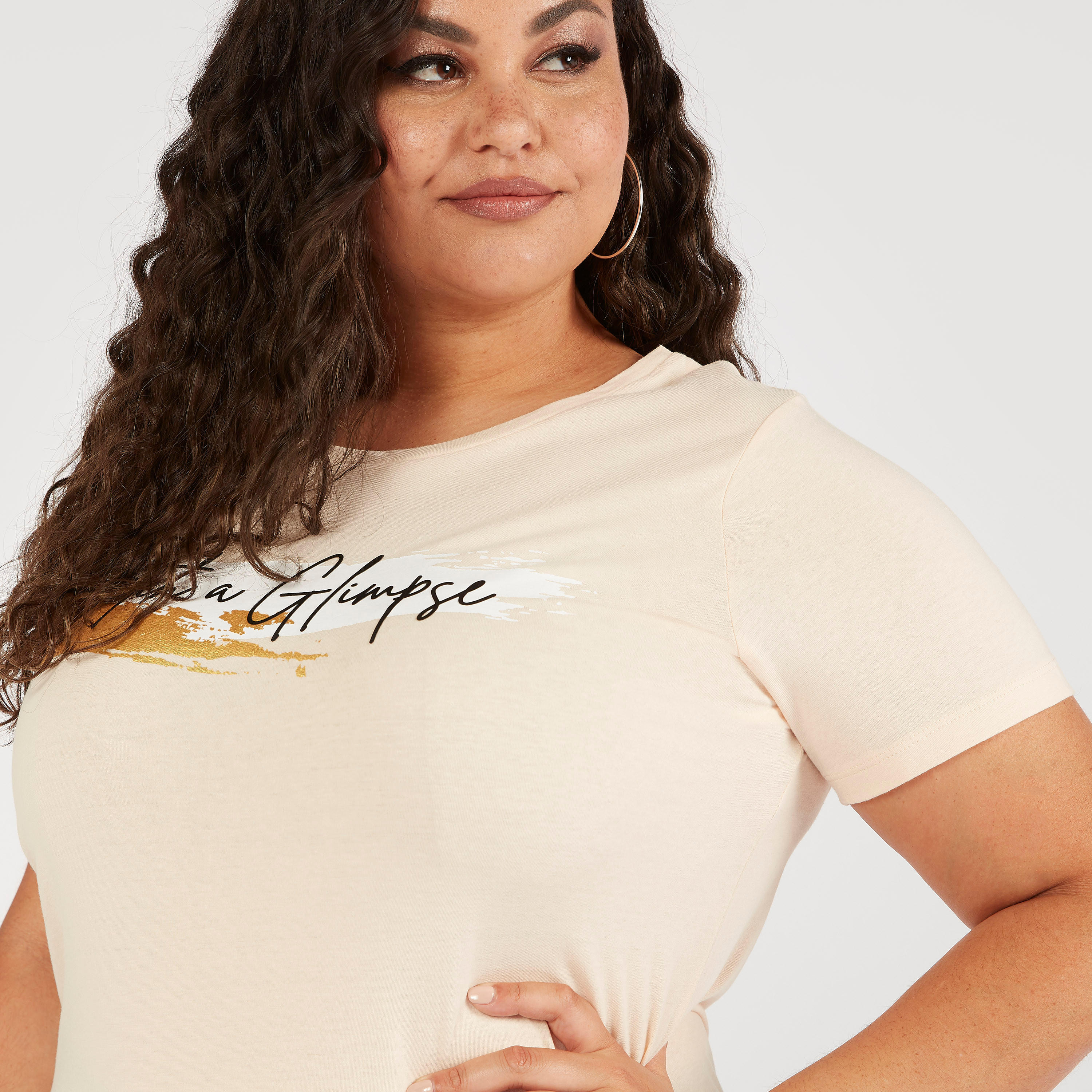 Typographic Print T-shirt with Short Sleeves-women-clothing-tshirts-image-3