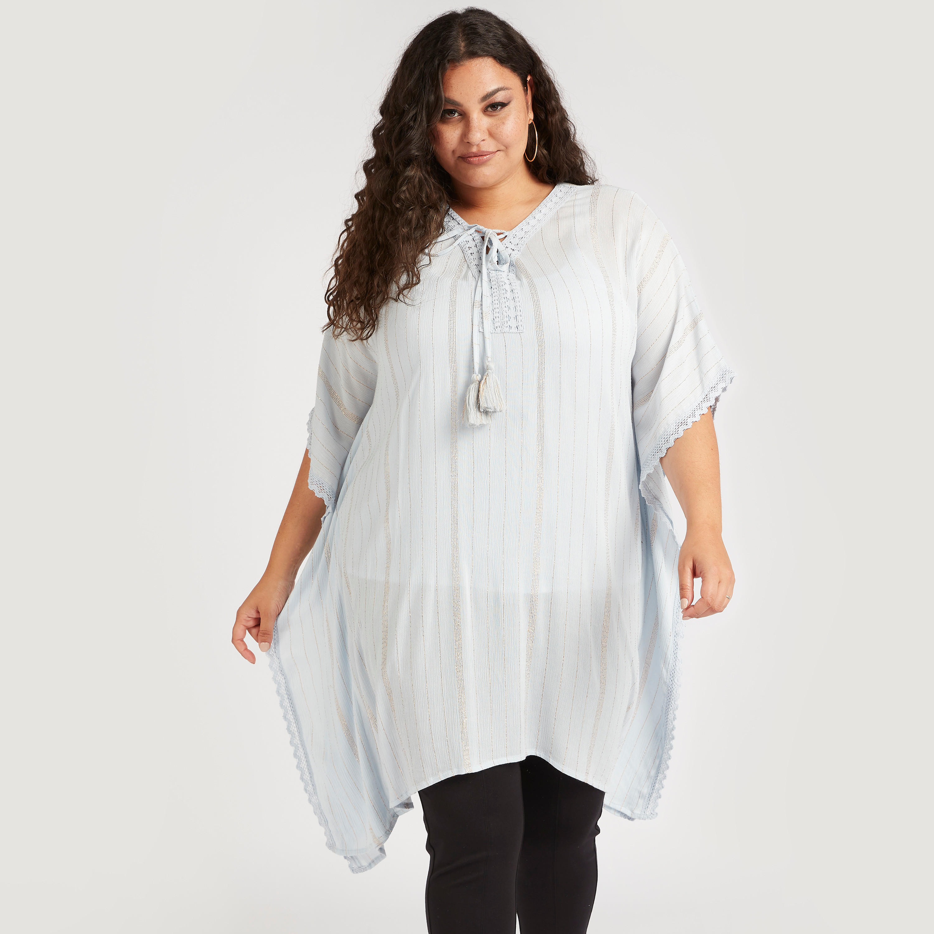 كيمونو مخطط بتفاصيل دانتيل وأربطة عنق-women-clothing-shirtsandblouses-blouses-image-1