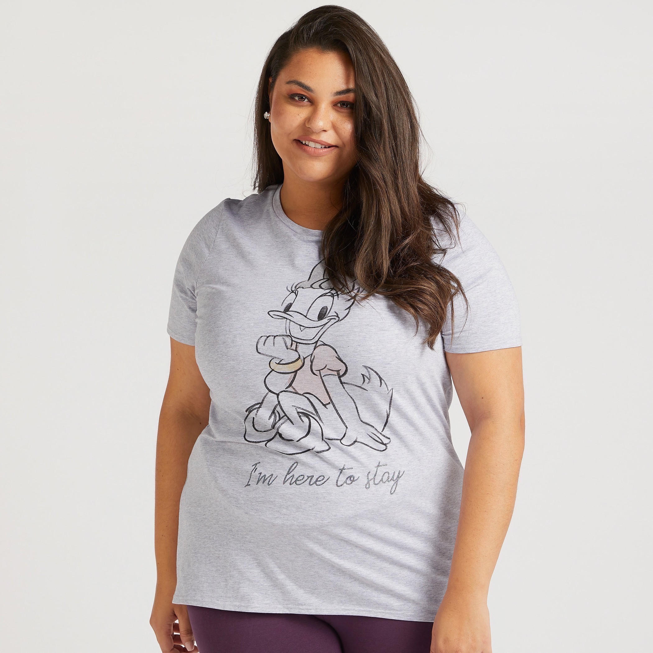 تيشيرت بياقة ضيّقة وأكمام قصيرة بطبعات ديسي دك-women-clothing-tshirts-image-1