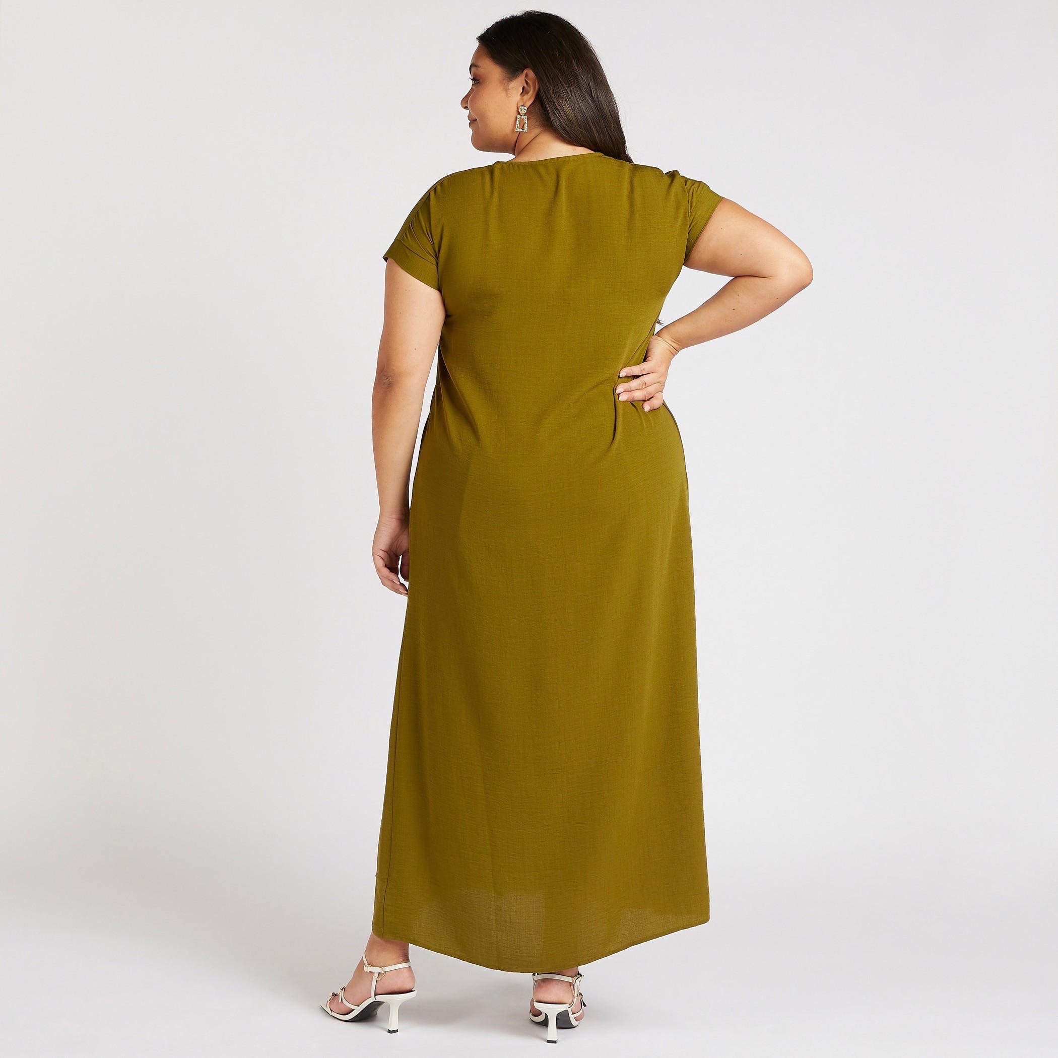 Solid V-neck Maxi A-line Dress with Button Accents-women-clothing-dresses-image-4