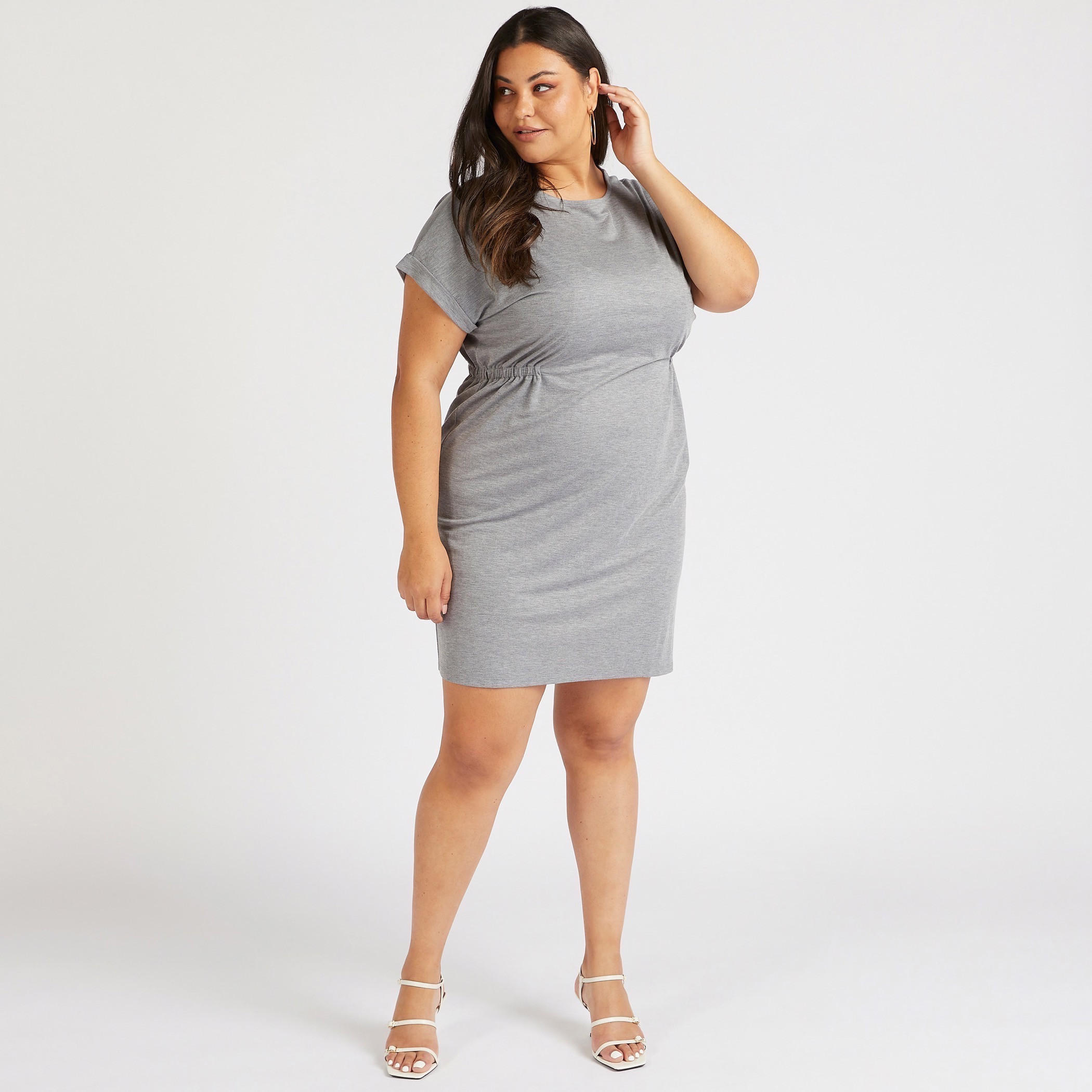 Solid Round Neck Mini Shift Dress with Short Sleeves-women-clothing-dresses-image-2