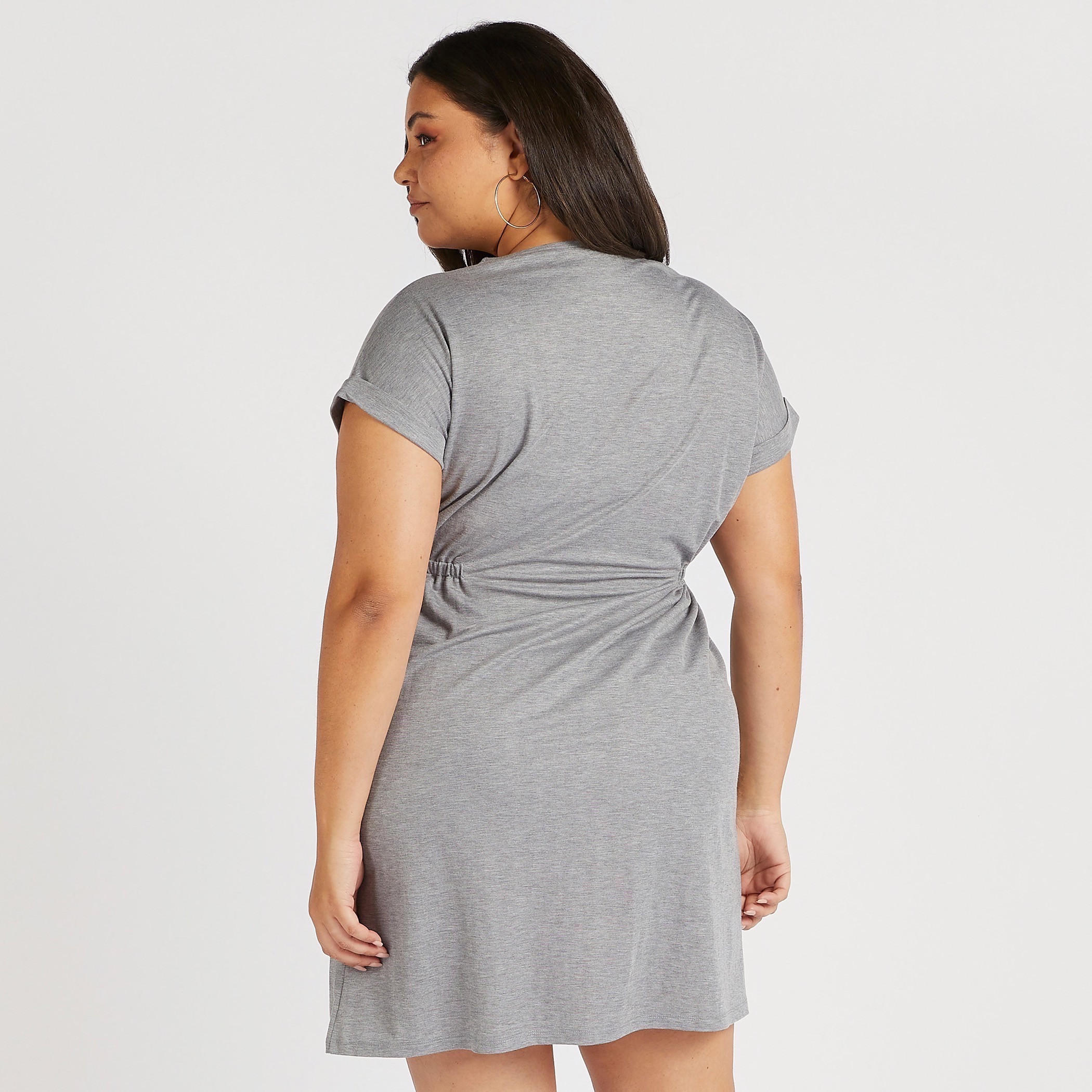 Solid Round Neck Mini Shift Dress with Short Sleeves-women-clothing-dresses-image-4
