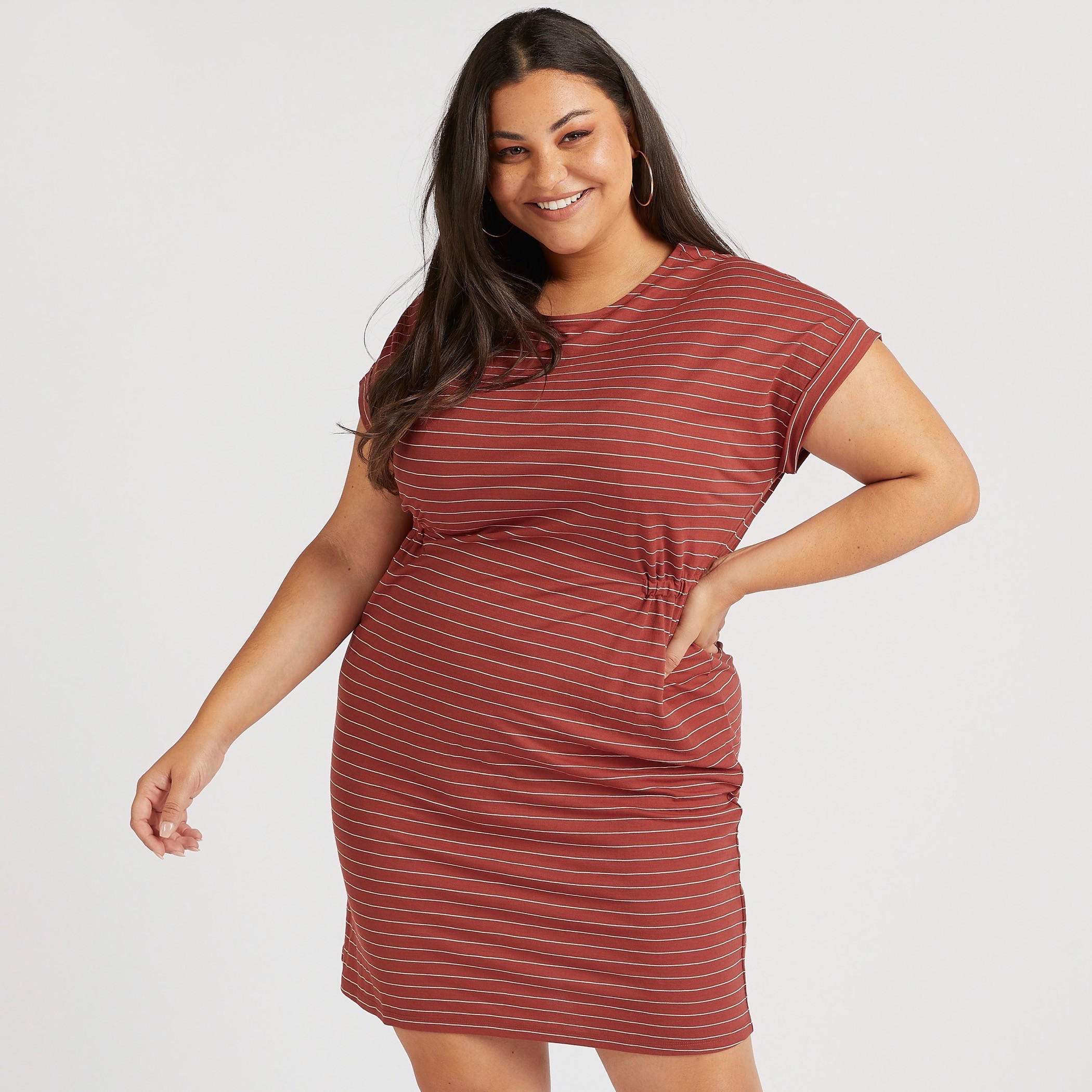 Striped Mini Shift Dress with Cap Sleeves-women-clothing-dresses-image-1